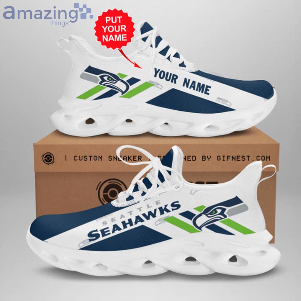 NFL Seattle Seahawks Custom Name Navy White Max Soul Shoes Gift For Fans Sport Product Photo 1