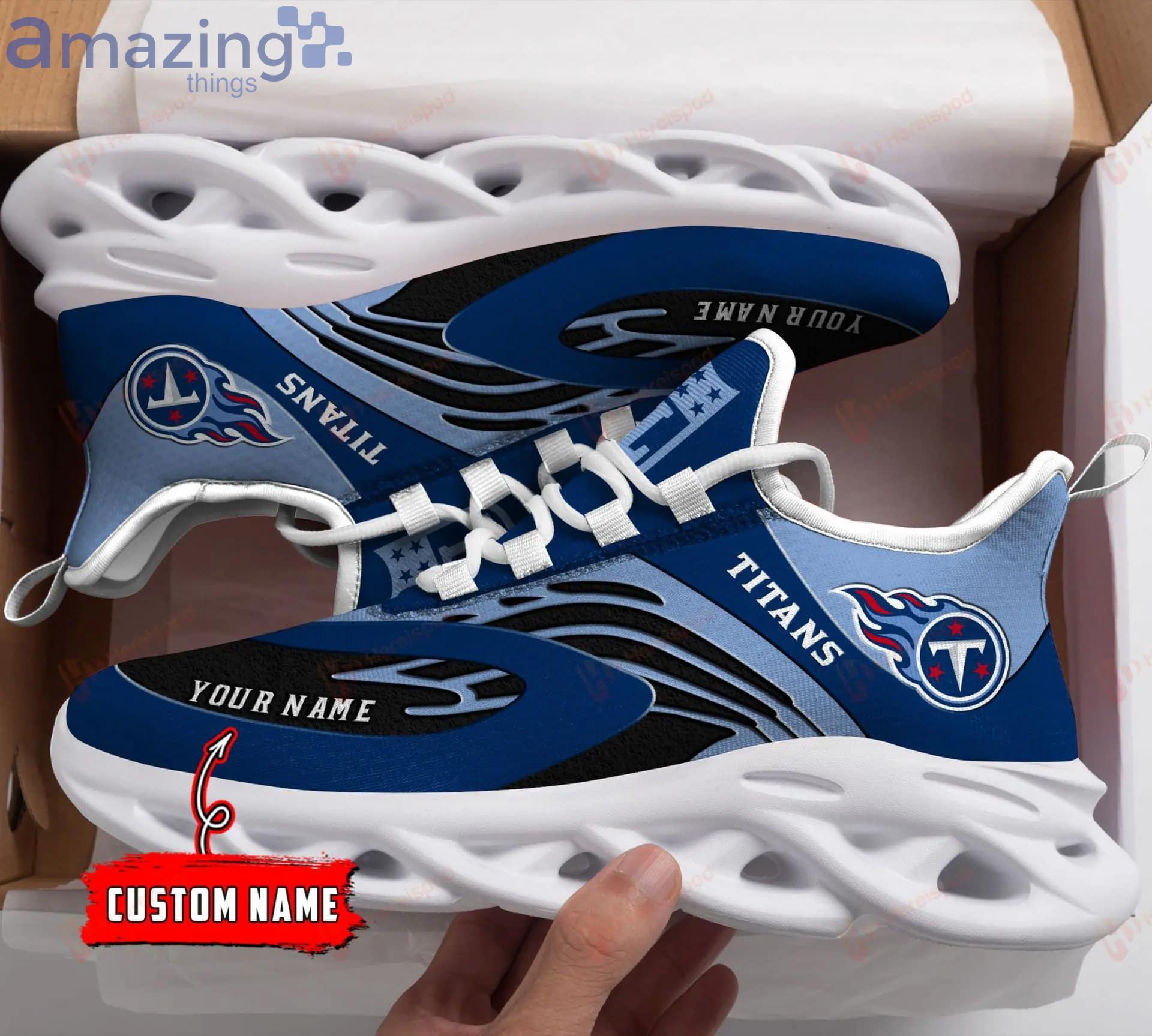 NFL Tennessee Titans Custom Name Navy Blue Max Soul Shoes Gift For Fans Product Photo 1