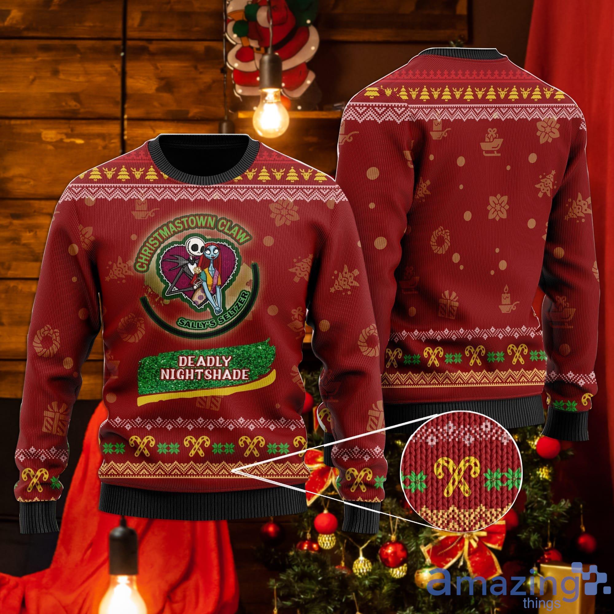 Nightmare Before Christmas Christmastown Claw Sally's Seltzer Deadly Nightshade Ugly Christmas Sweater Product Photo 1