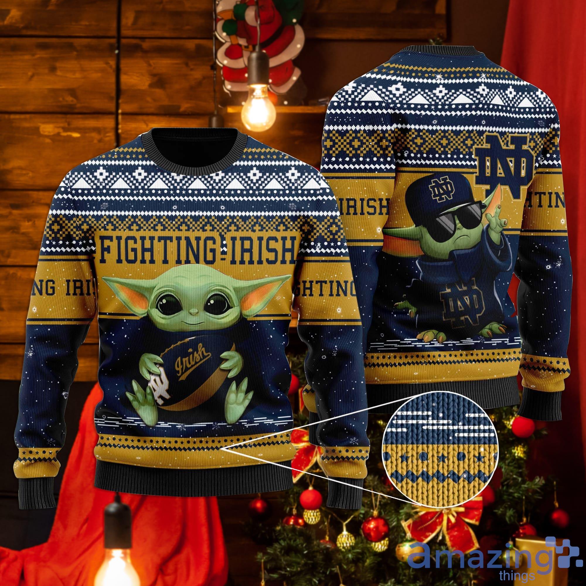 Notre Dame Fighting Irish Baby Yoda Ugly Christmas Sweater Product Photo 1