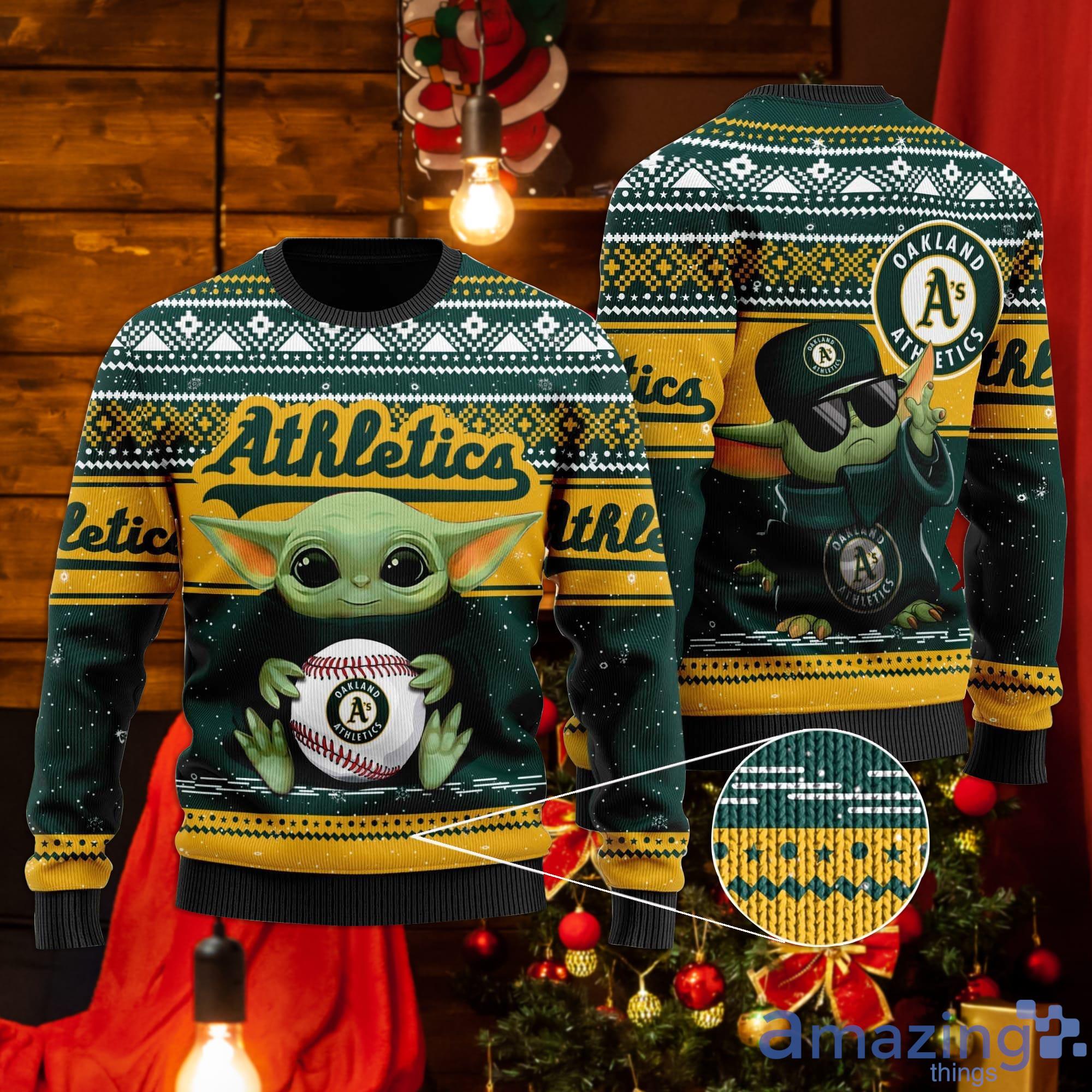 Oakland Athletics Baby Yoda Ugly Christmas Sweater Product Photo 1