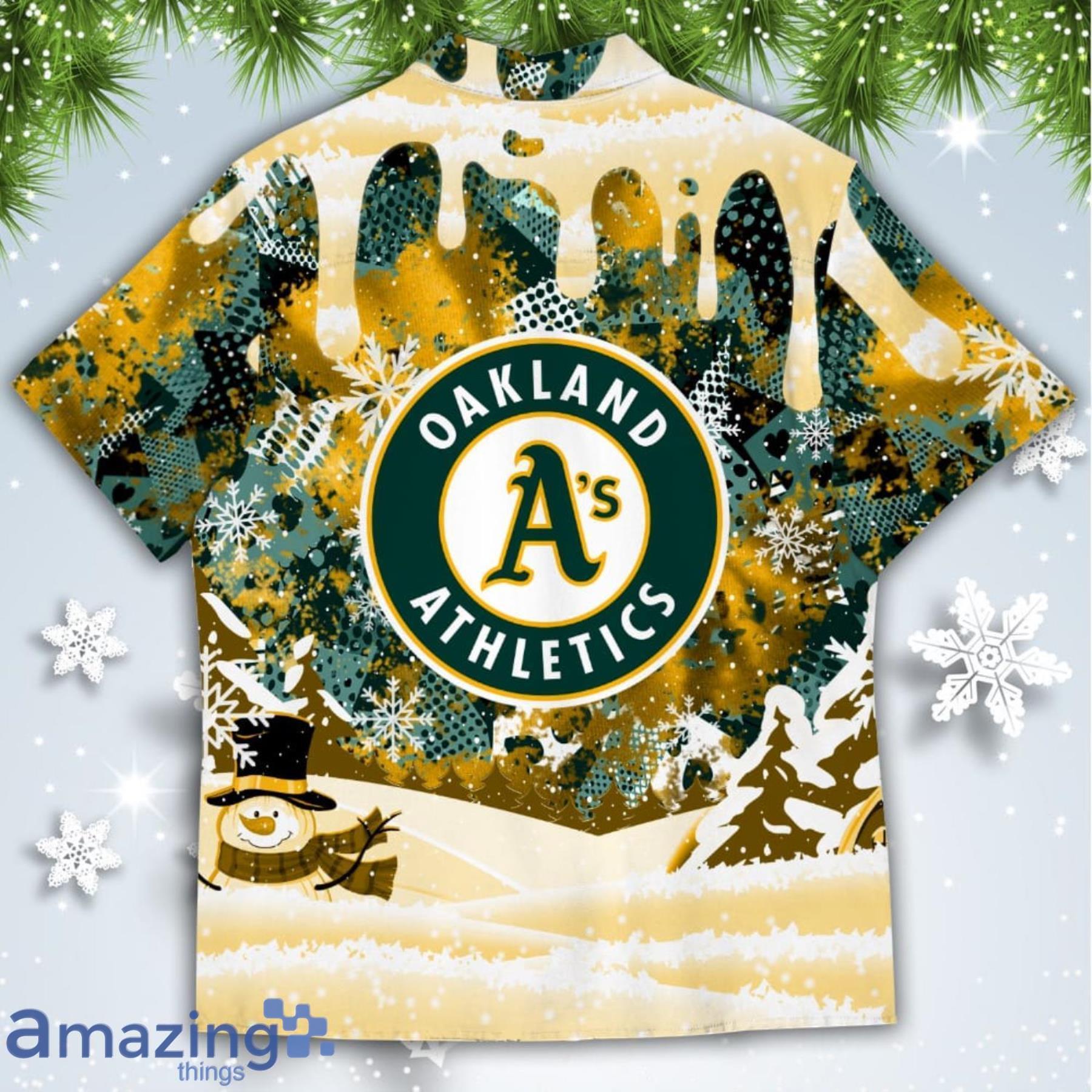 Oakland Athletics Snoopy Dabbing The Peanuts American Christmas Dripping Hawaiian Shirt image Oakland Athletics Snoopy Dabbing The Peanuts American Christmas Dripping Hawaiian Shirt Product Photo 3