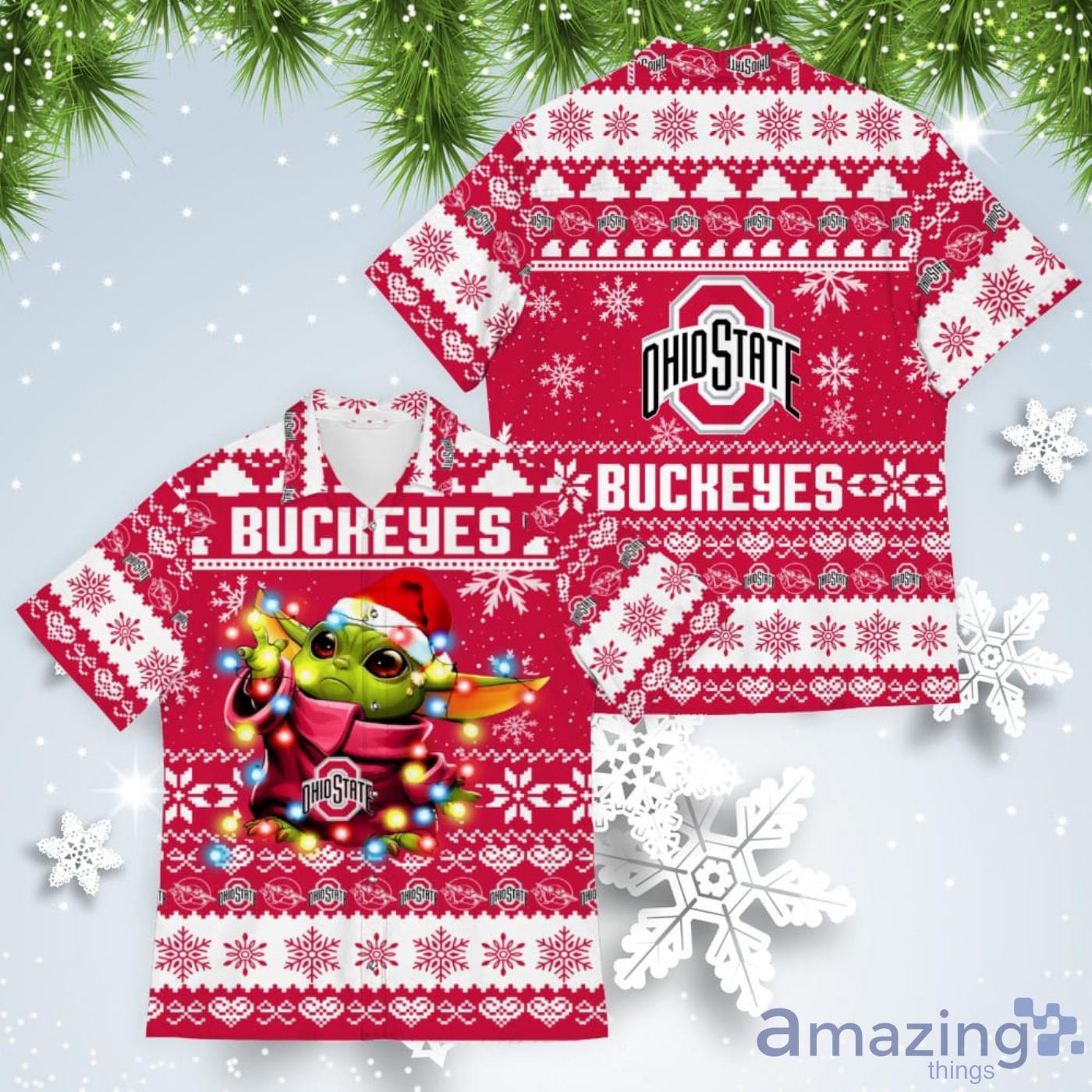 Ohio State Buckeyes Baby Yoda Star Wars American Ugly Christmas Sweater Pattern Hawaiian Shirt Product Photo 1