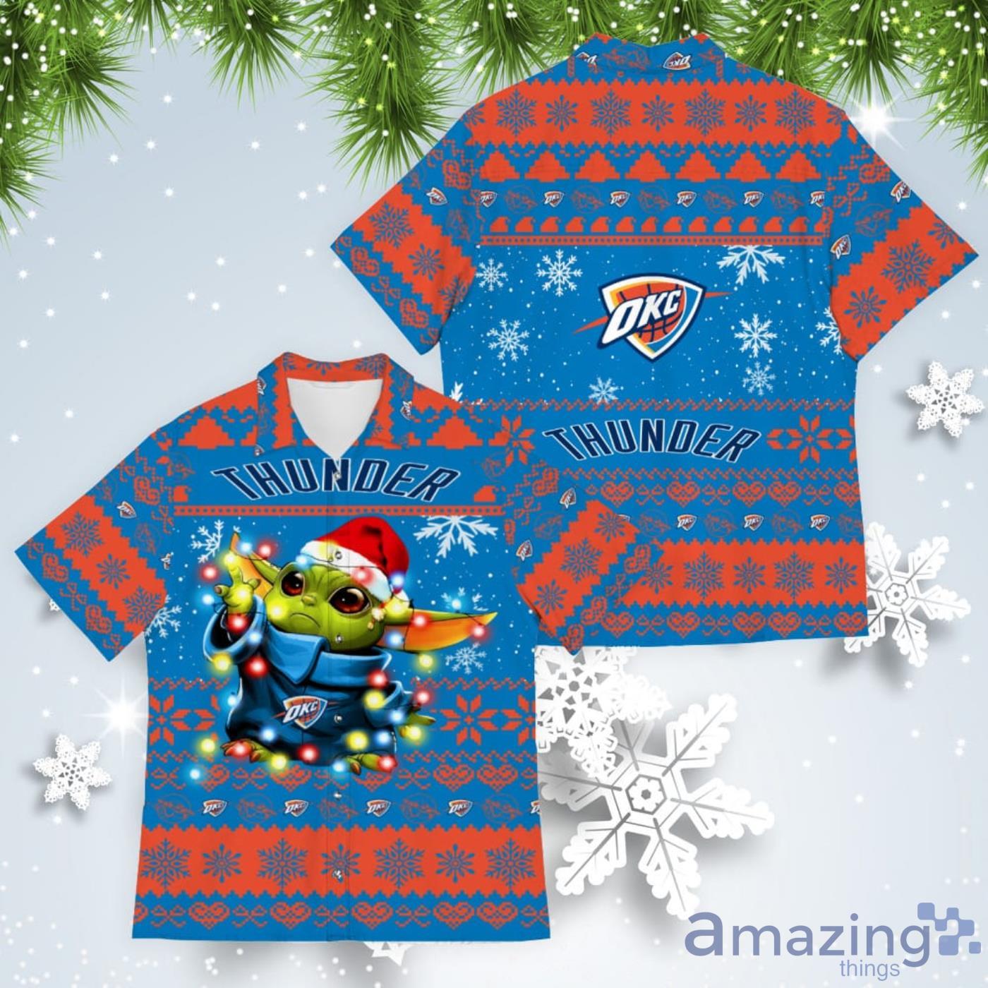 Oklahoma City Thunder Baby Yoda Star Wars American Ugly Christmas Sweater Pattern Hawaiian Shirt Product Photo 1