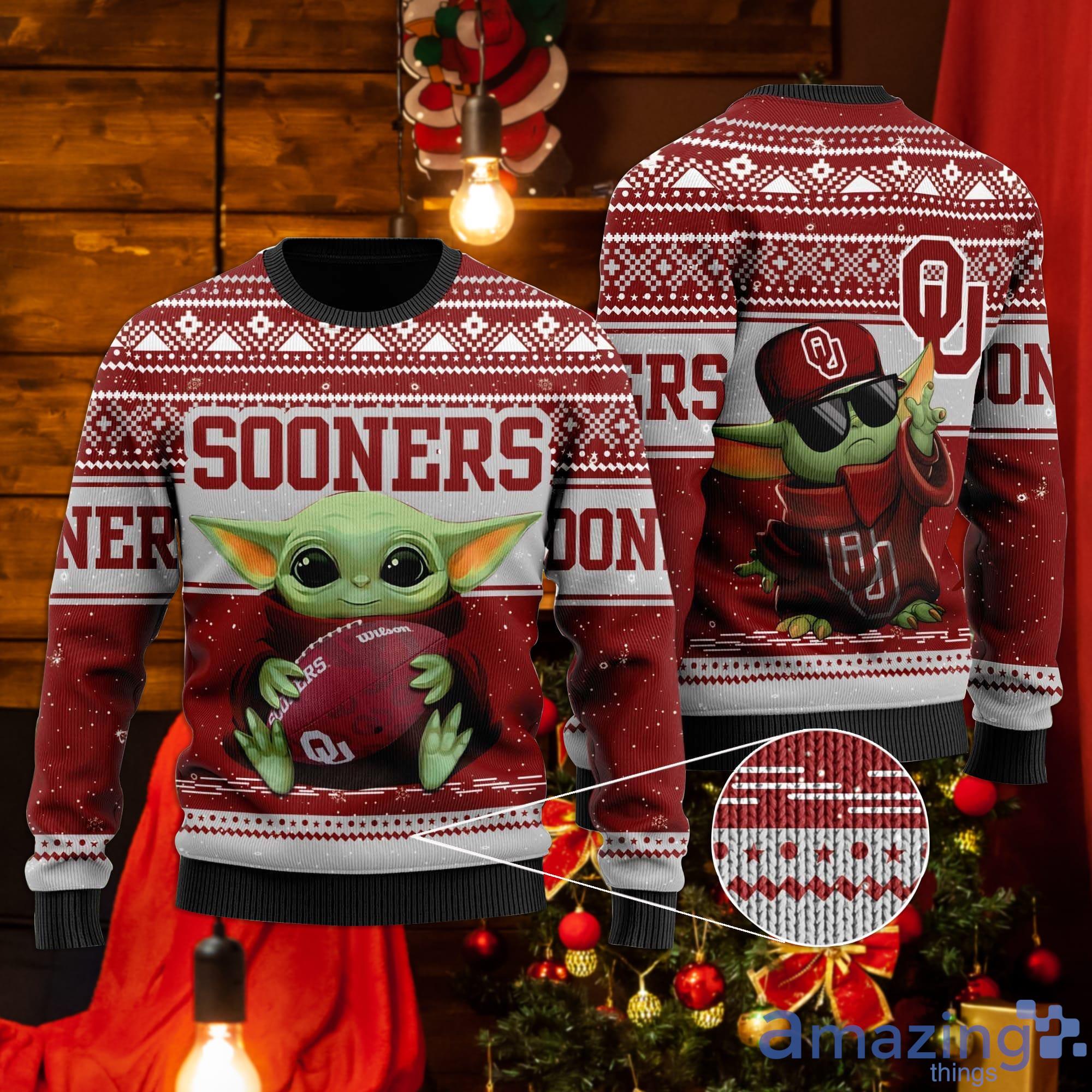 Oklahoma Sooners Baby Yoda Ugly Christmas Sweater Product Photo 1