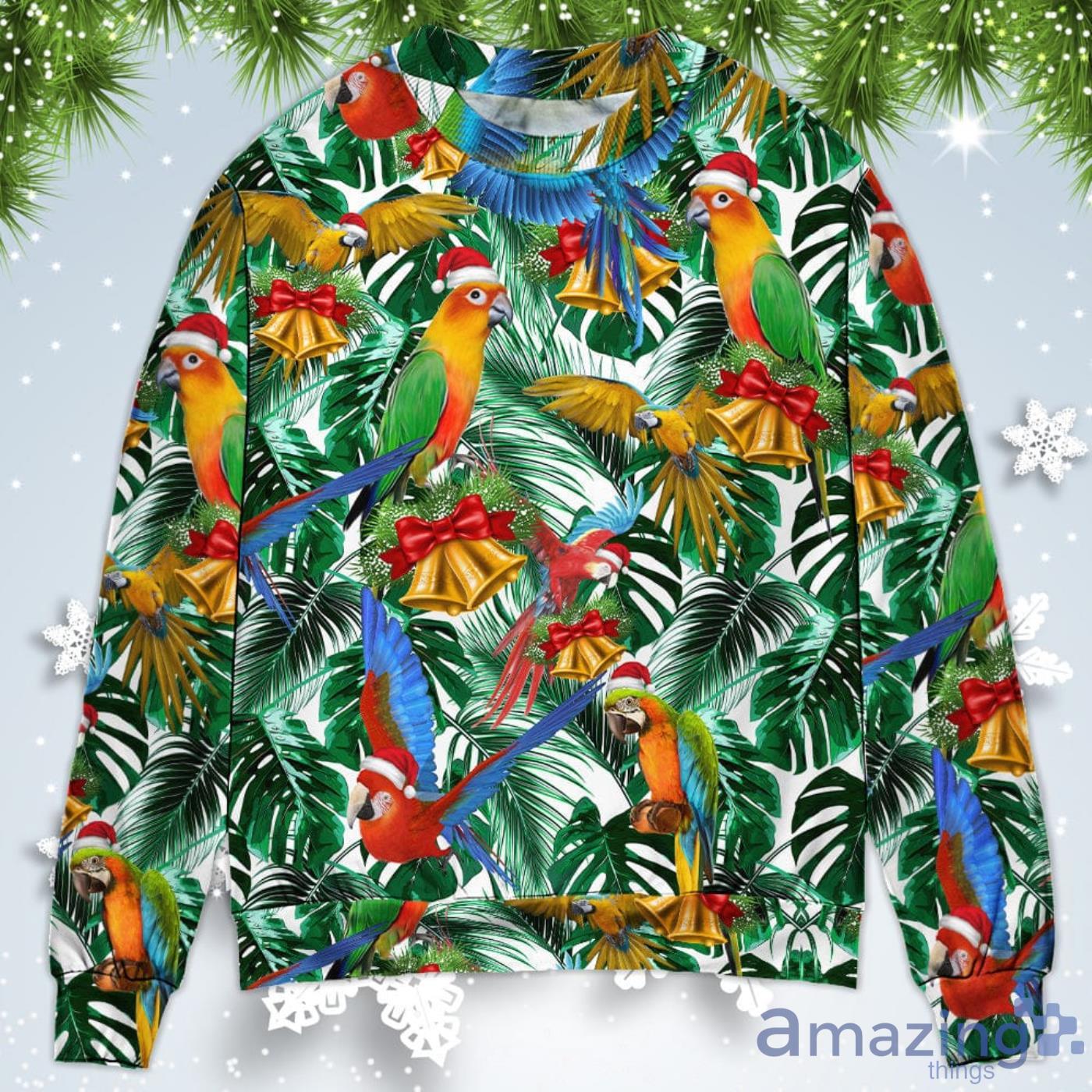 Parrot Love Xmas Tropical Leaf Christmas Sweatshirt Sweater Product Photo 1