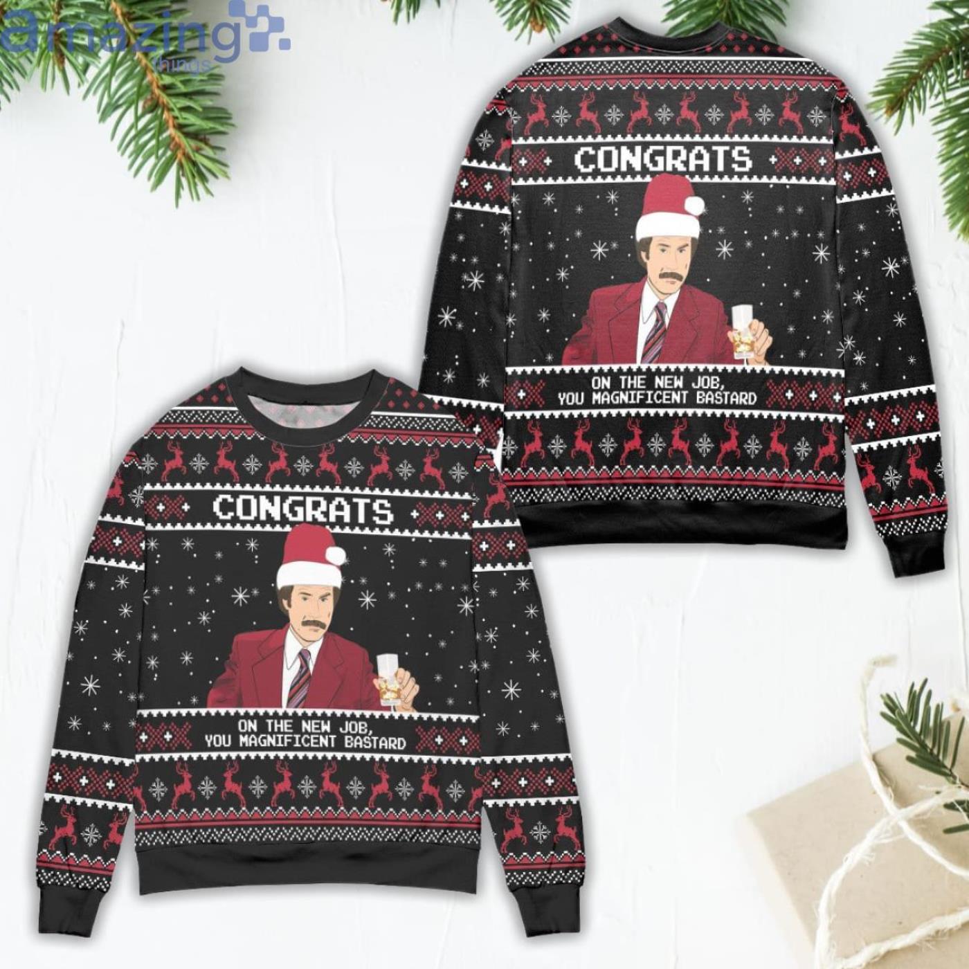 Patton Congrats On The New Job You Magnificent Bastard Ugly Christmas Sweater Product Photo 1