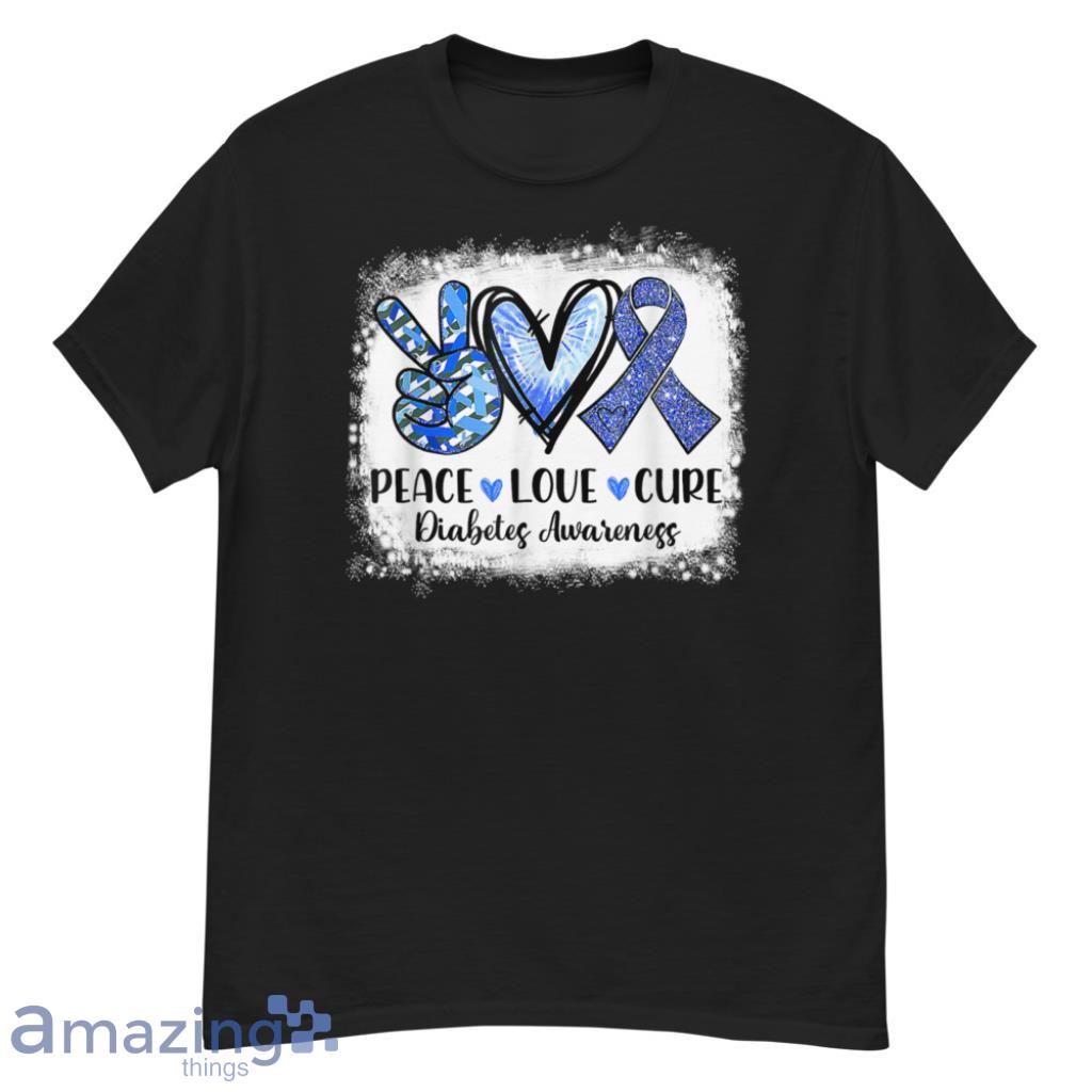 Peace Love Cure Grey Blue Ribbon Diabetes Awareness T-Shirt - G500 Men’s Classic T-Shirt