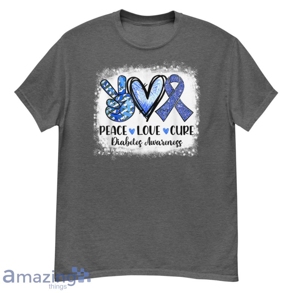 Peace Love Cure Grey Blue Ribbon Diabetes Awareness T-Shirt - G500 Men’s Classic T-Shirt-1