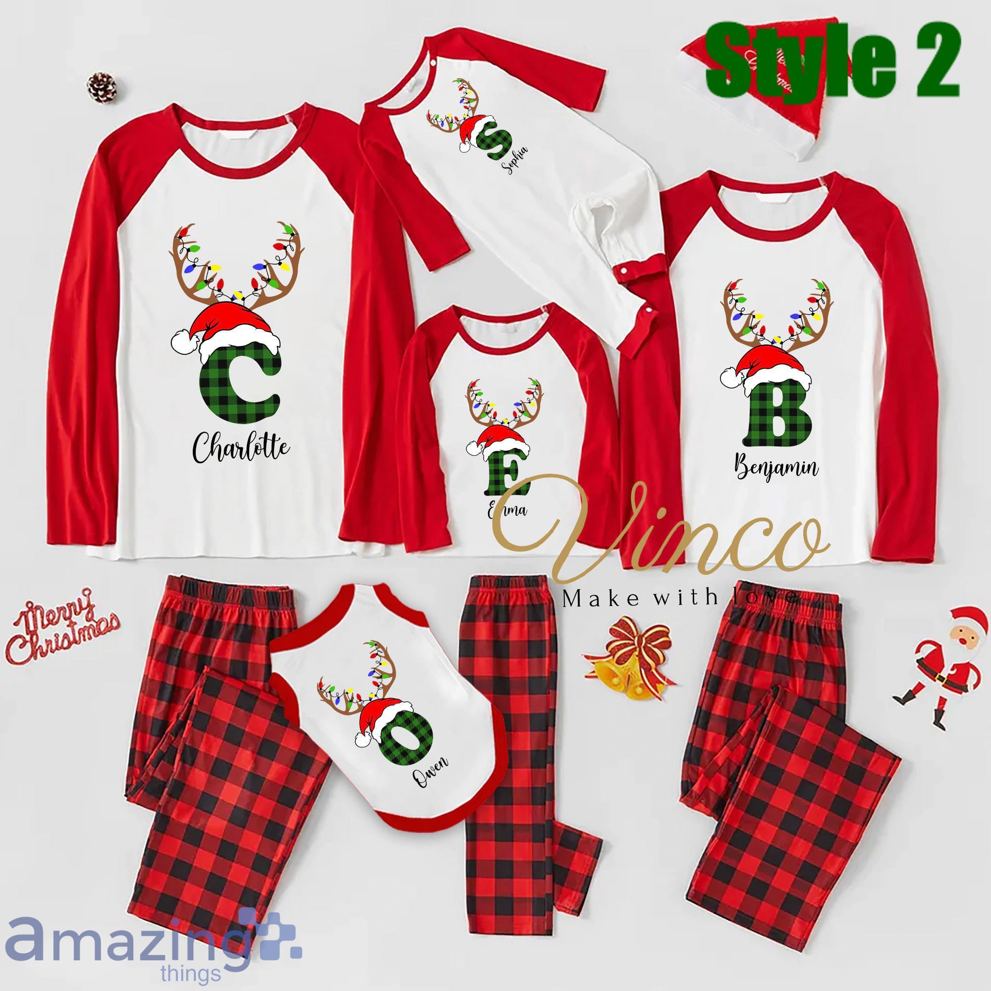 Personalized Reindeer Monogram Christmas Matching Family Pajamas