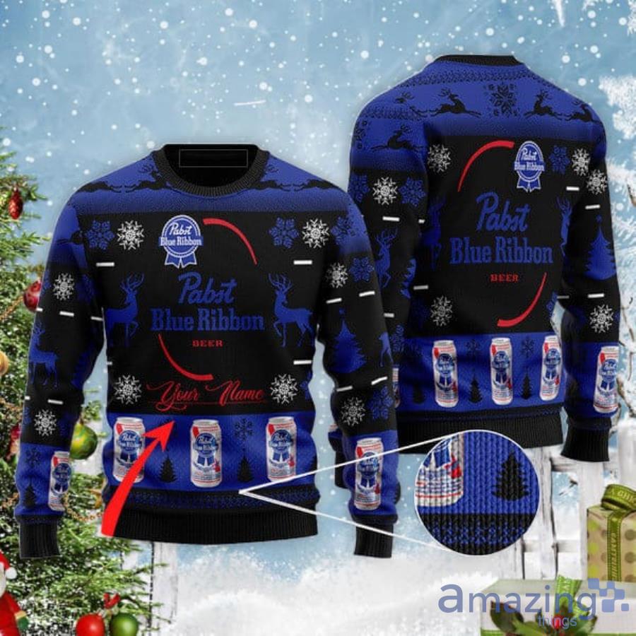 Personalized Name Black Pabst Blue RibbonChristmas Gift Ugly Sweater Product Photo 1