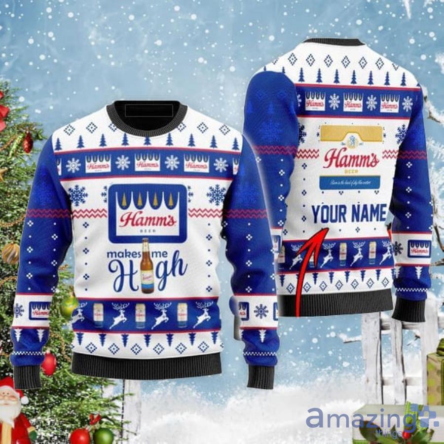Personalized Name Hamm's Beer Makes Me High Christmas Gift Ugly Sweater Product Photo 1