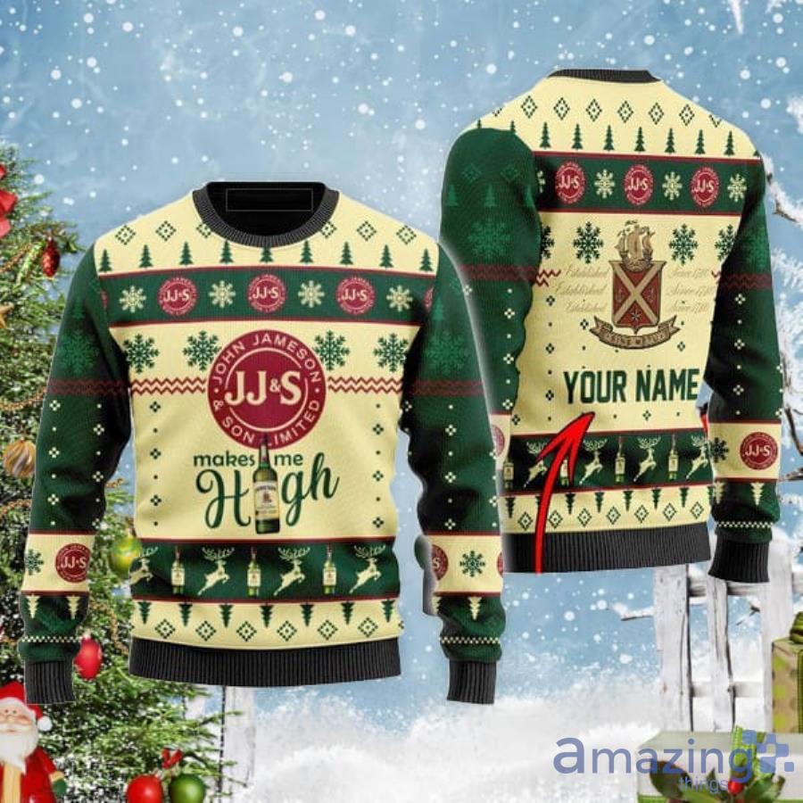 Personalized Name Jameson Makes Me High Christmas Gift Ugly Sweater Product Photo 1