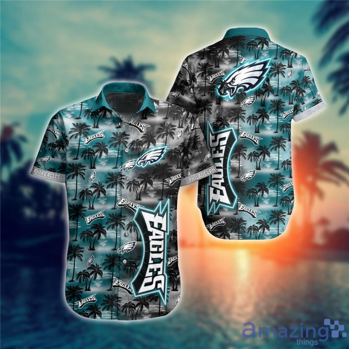 Philadelphia Eagles And Palm Trees Pattern Hawaiian Shirt Product Photo 1