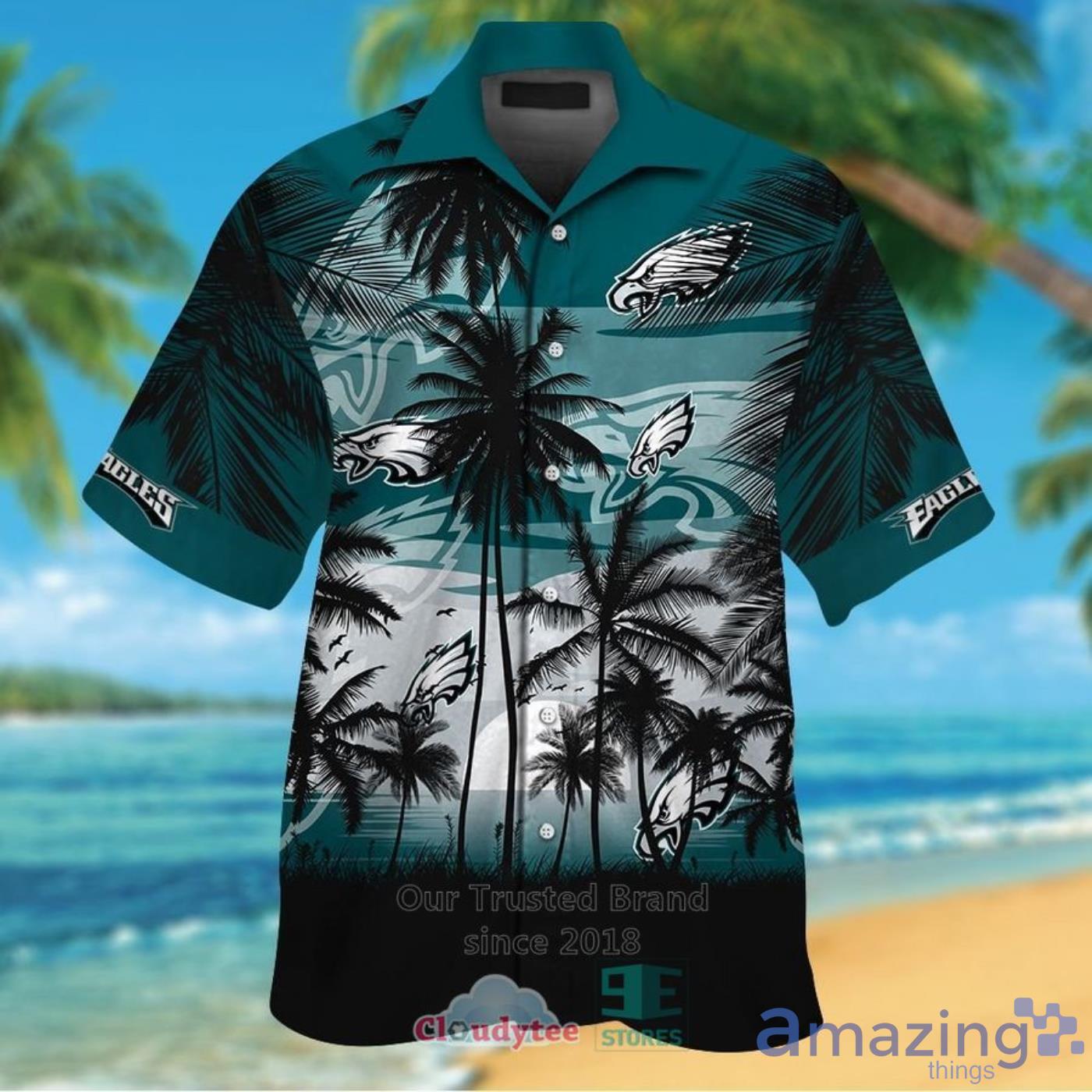 Philadelphia Eagles Palm tree Aloha Short Sleeves Hawaiian Shirt Product Photo 1