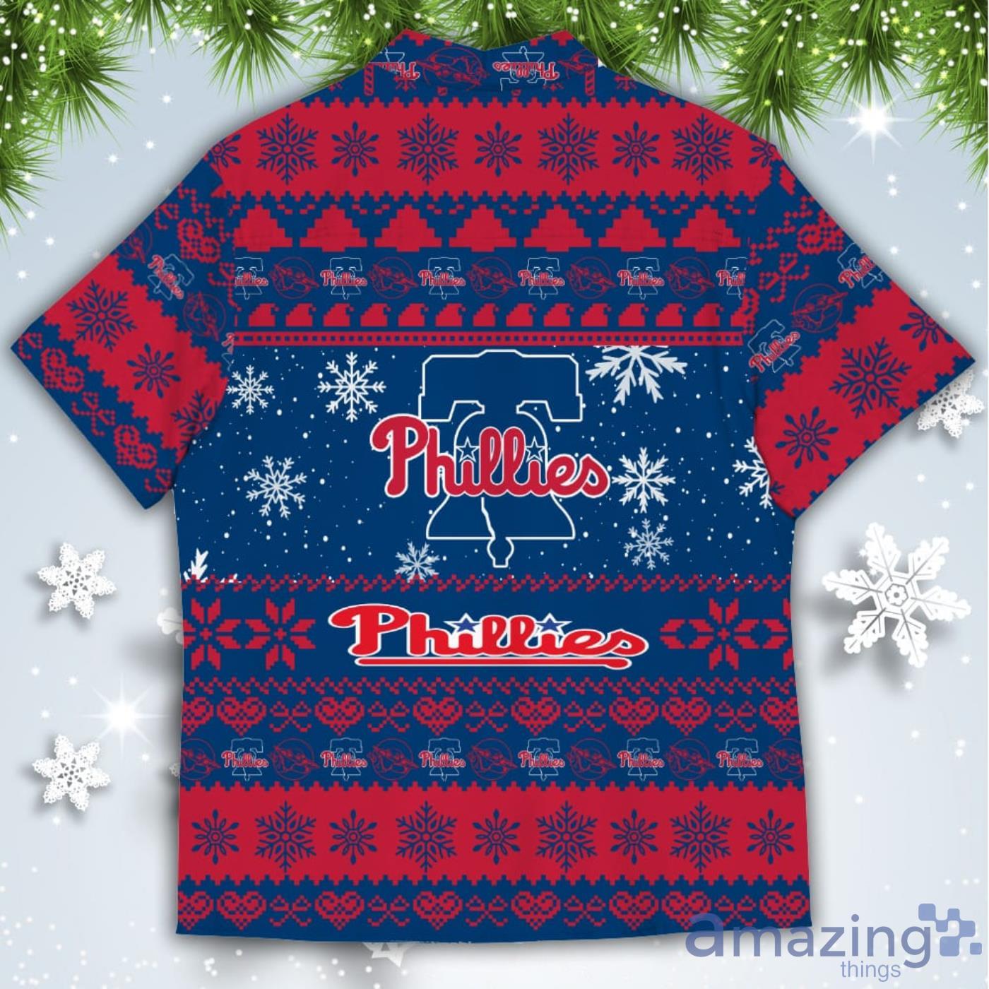 Philadelphia Phillies Baby Yoda Star Wars American Ugly Christmas Sweater Pattern Hawaiian Shirt image Philadelphia Phillies Baby Yoda Star Wars American Ugly Christmas Sweater Pattern Hawaiian Shirt Product Photo 3