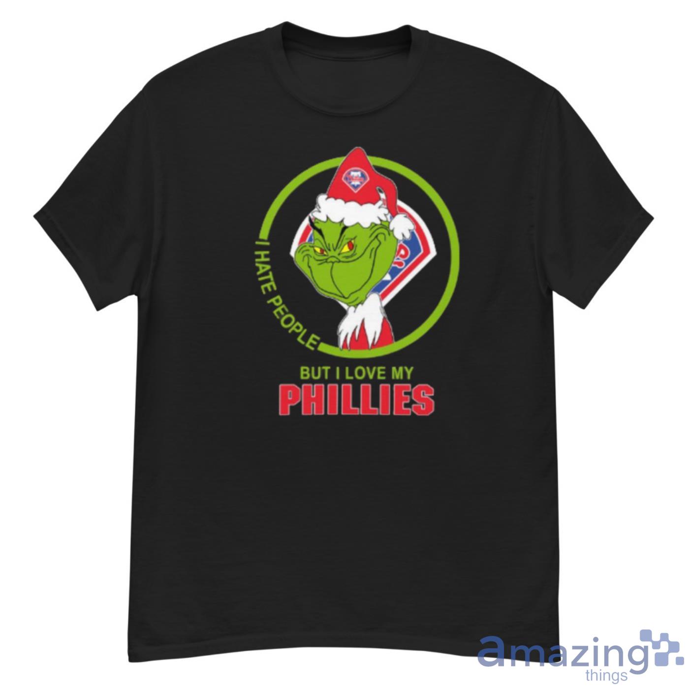 Philadelphia Phillies MLB Christmas Grinch I Hate People But I Love My Favorite Baseball Team Shirt - G500 Men’s Classic T-Shirt