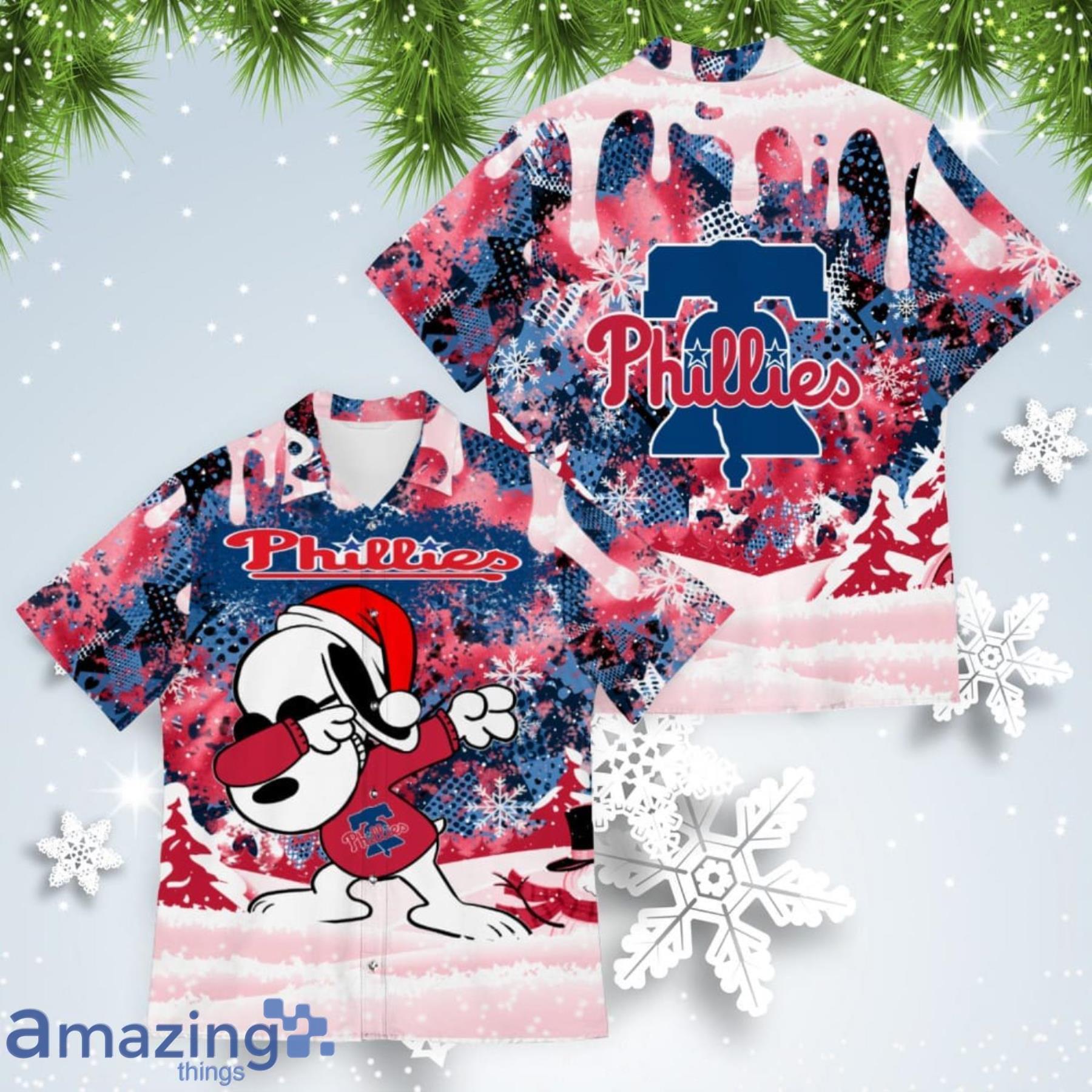 Philadelphia Phillies Snoopy Dabbing The Peanuts American Christmas Dripping Hawaiian Shirt Product Photo 1