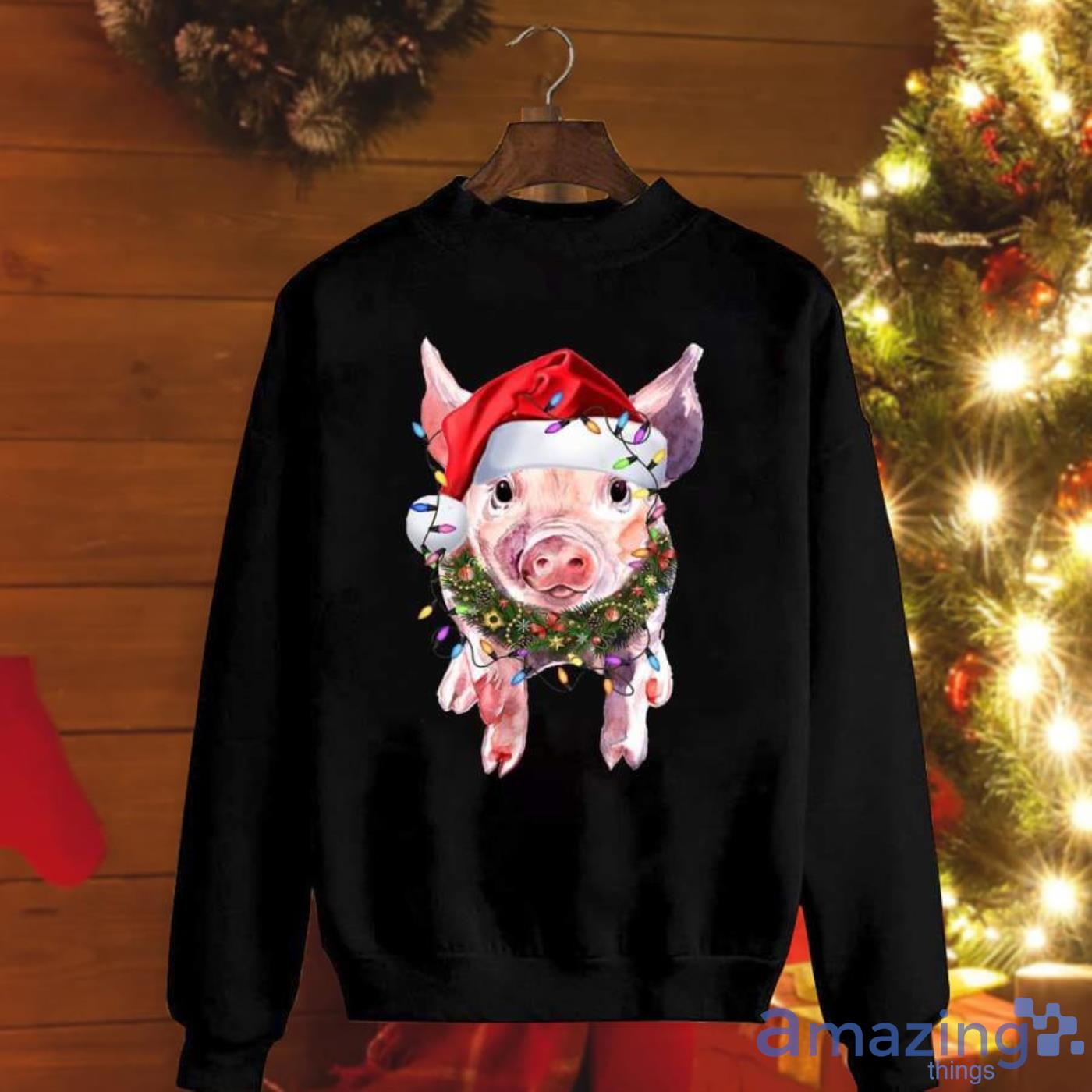 Pig Santa Christmas Spirit Wear Wreath Xmas Light Awesome Gift For Pig Lover Christmas Sweatshirt Product Photo 1
