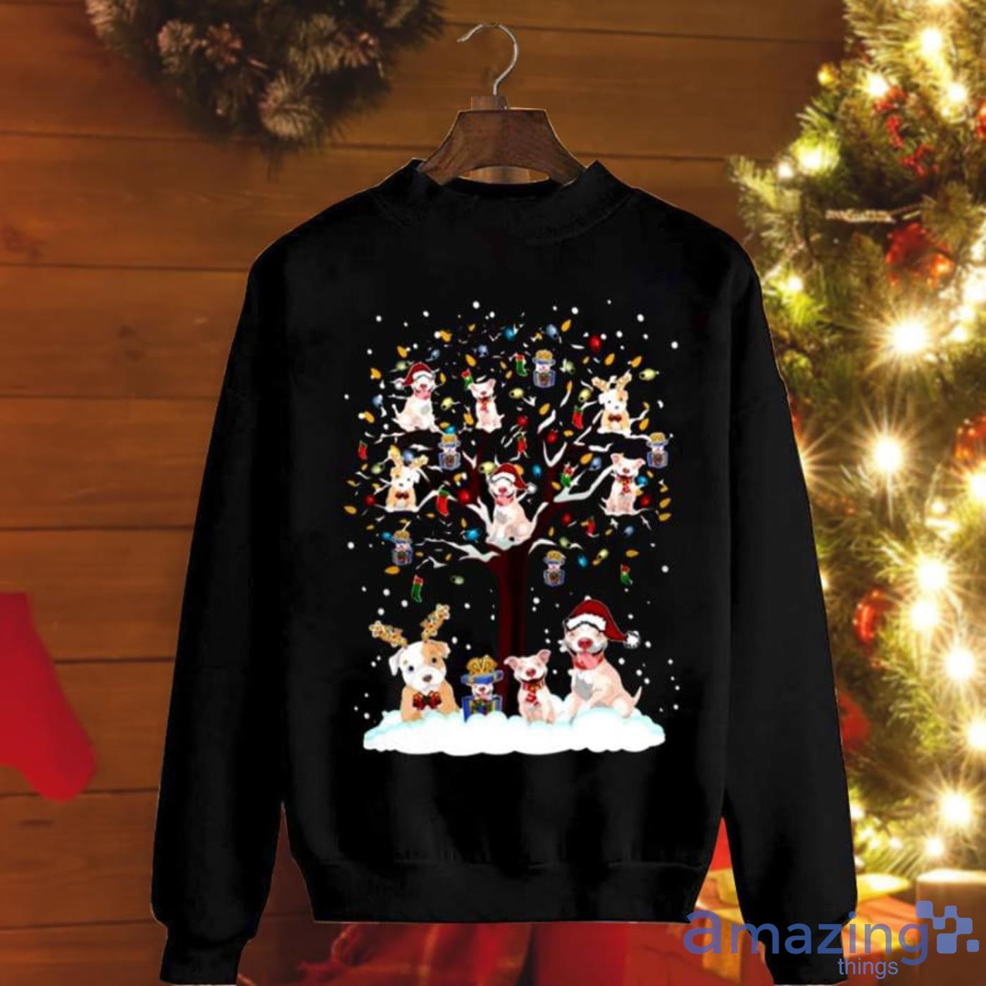 Pitbull Deer Santa Hat Tree Happy Holiday Christmas Sweatshirt Product Photo 1