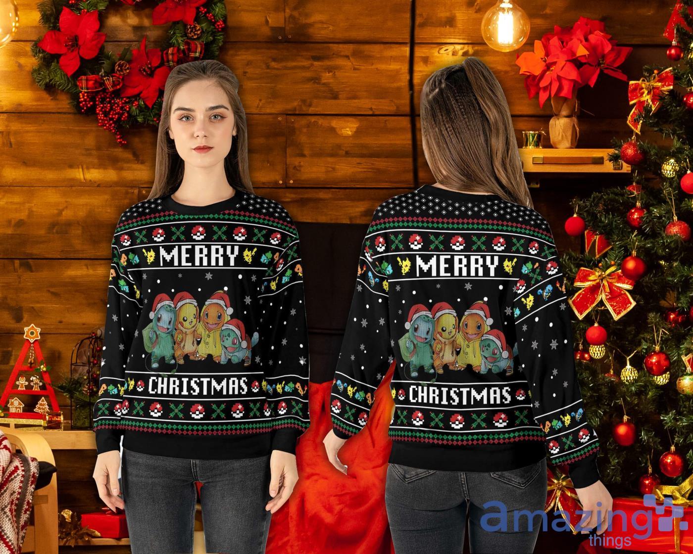 Pokeemon Merry Christmas Sweater Pikkachhu Ugly Christmas Sweater Unique Ugly Sweater Product Photo 1