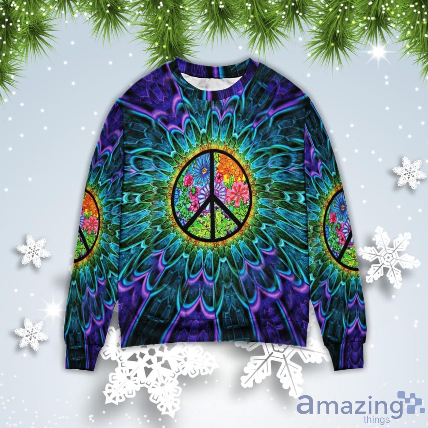 Psychedelic Hippie Peace Christmas Gift Ugly Christmas Sweater Product Photo 1