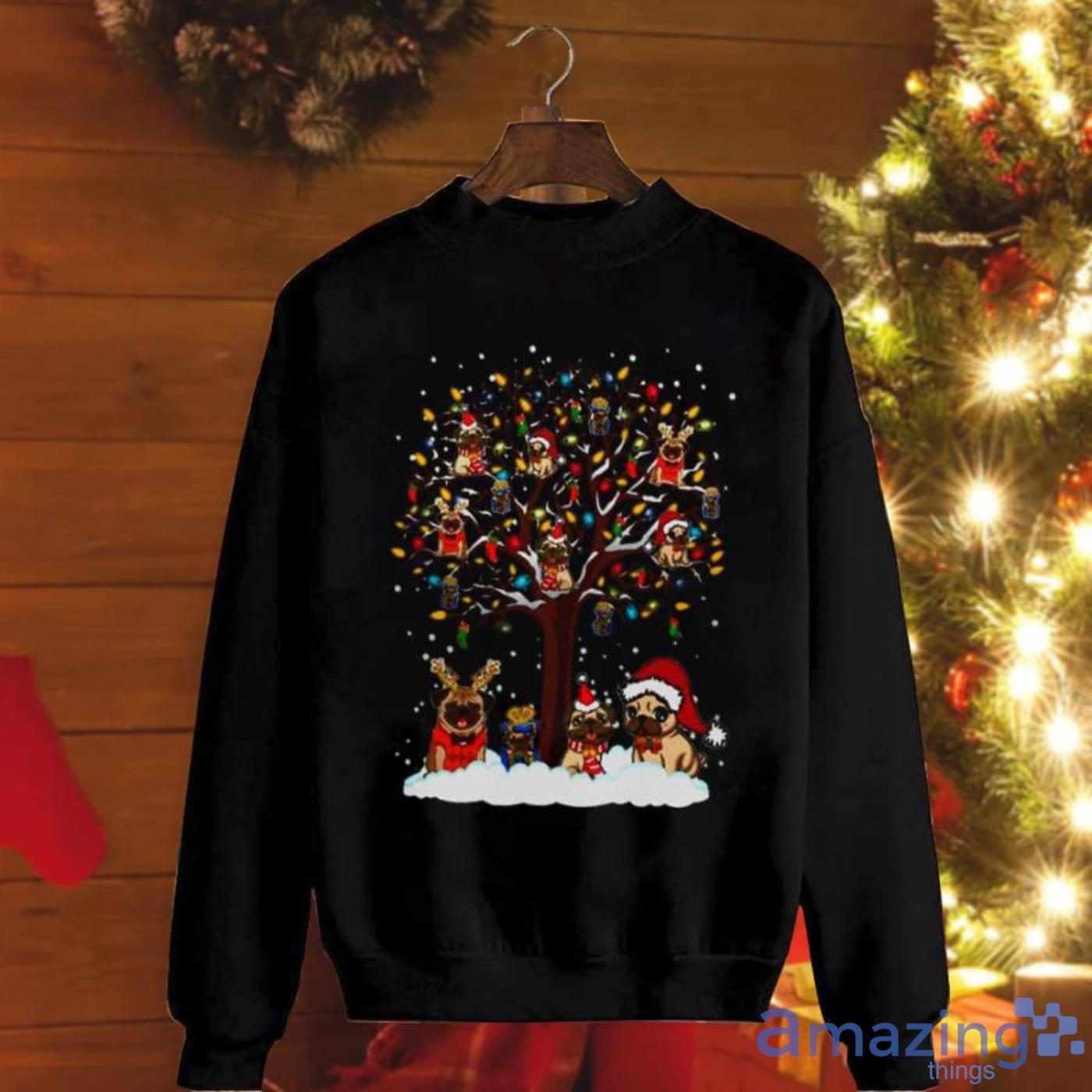 Pugdog Deer Santa Hat Tree Christmas Sweatshirt Product Photo 1