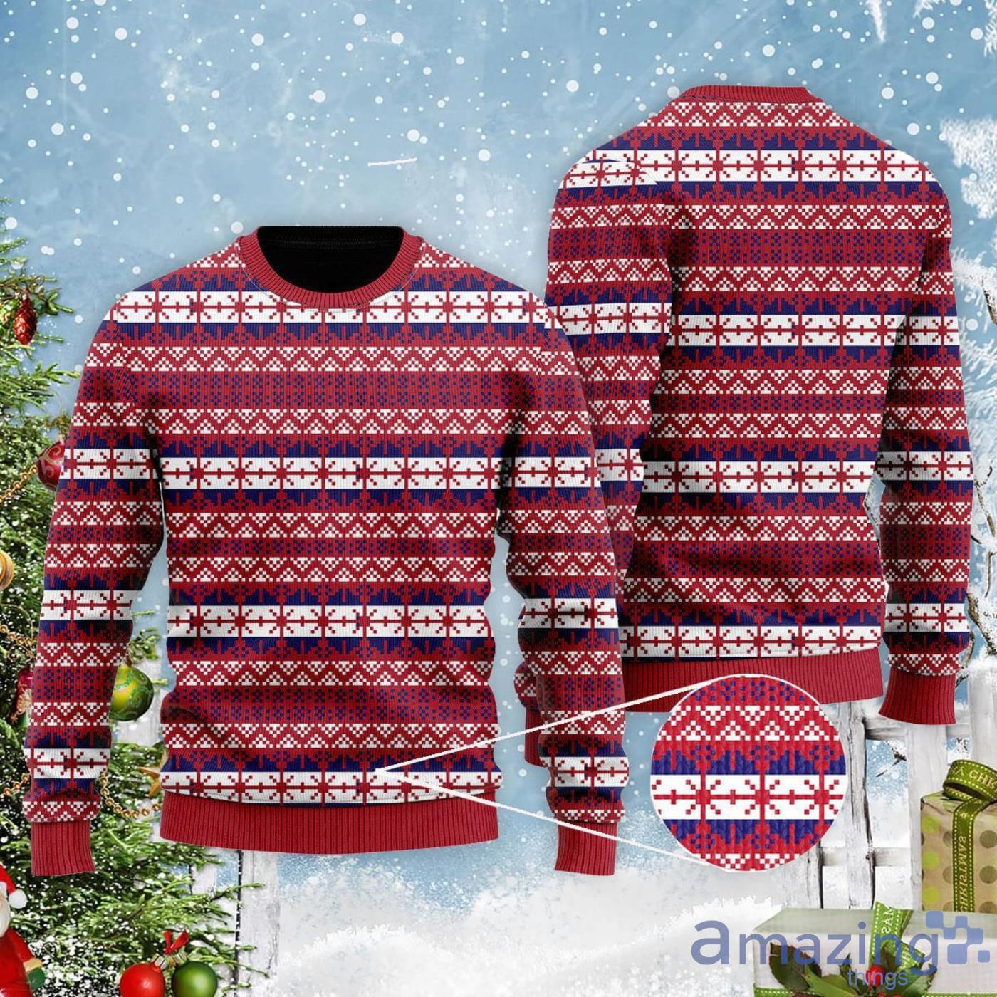 Red Fancy Xmas Pattern Ugly Christmas Sweater Product Photo 1