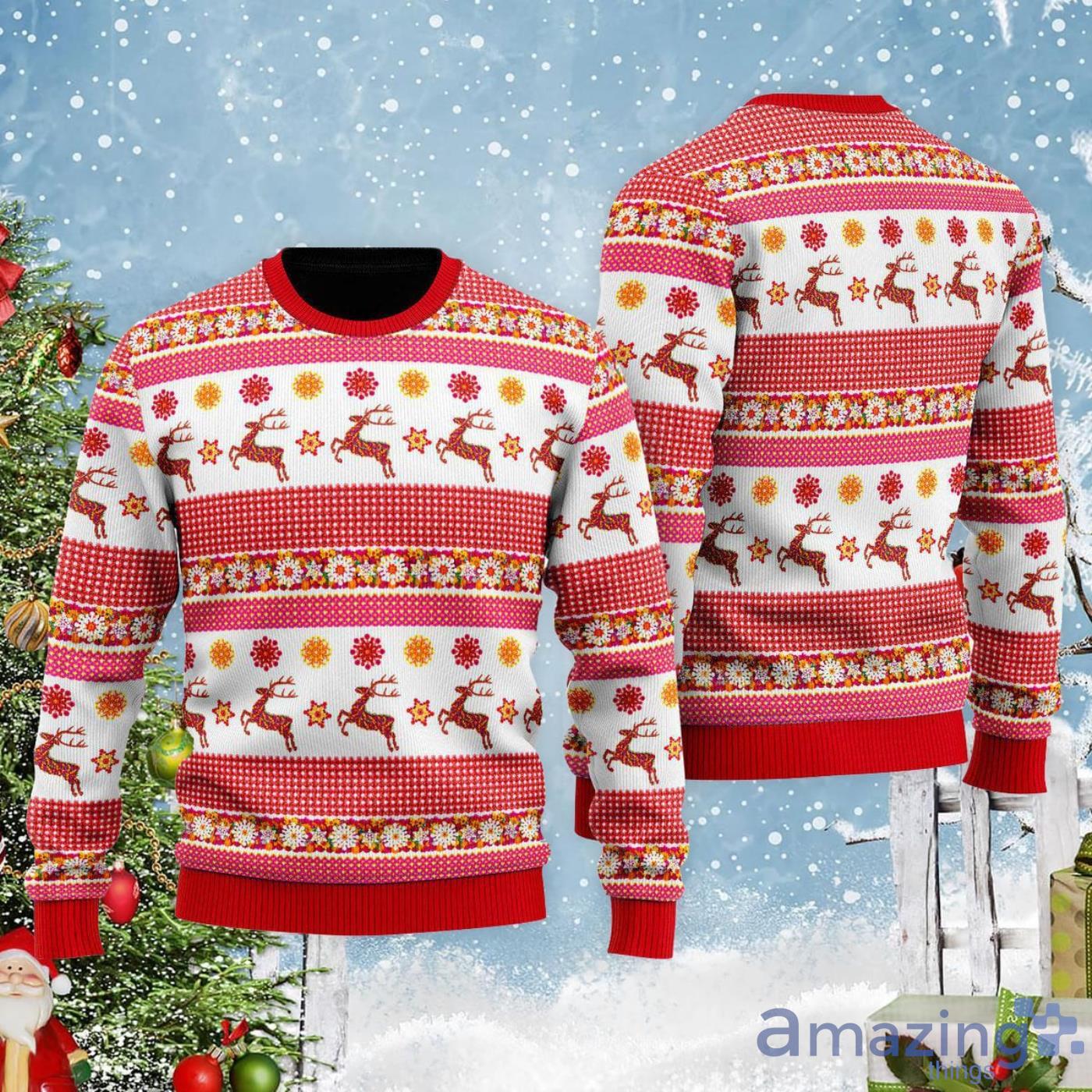 Reindeer Wonderful Time Of The Year Pattern Ugly Christmas Sweater Product Photo 1