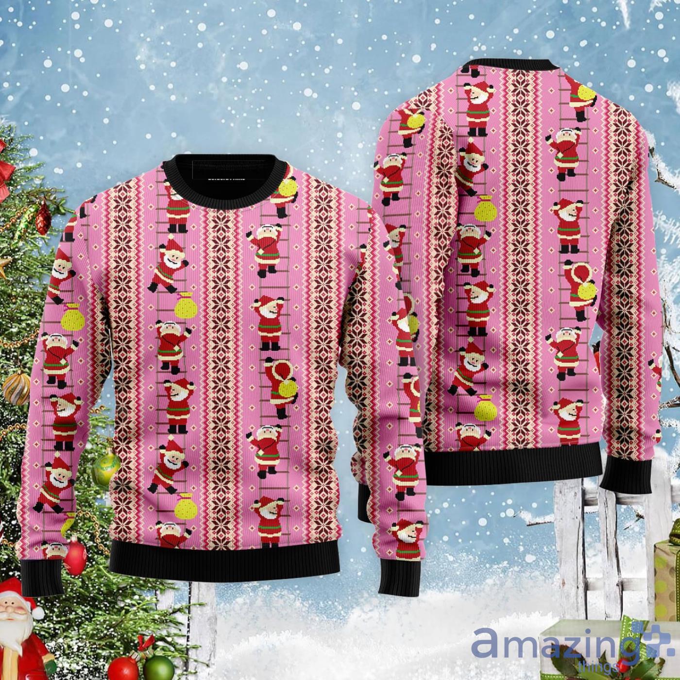Santa Claus Climbing Pattern Ugly Christmas Sweater Product Photo 1