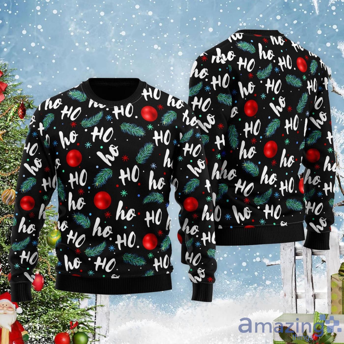 Santa Claus Laughing Pattern All Over Print Ugly Christmas Sweater Product Photo 1