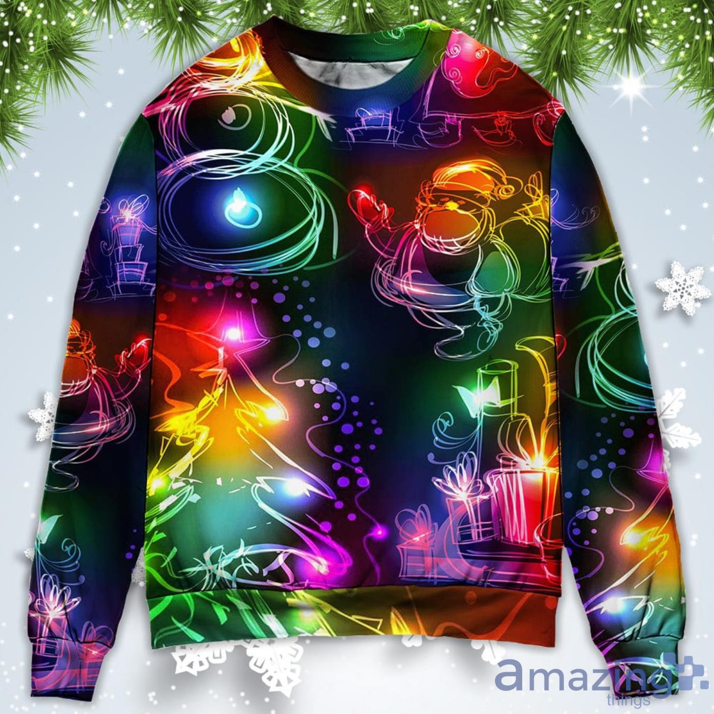 Santa Claus Tree Snowman Neon Light Style Christmas Sweatshirt Sweater Product Photo 1