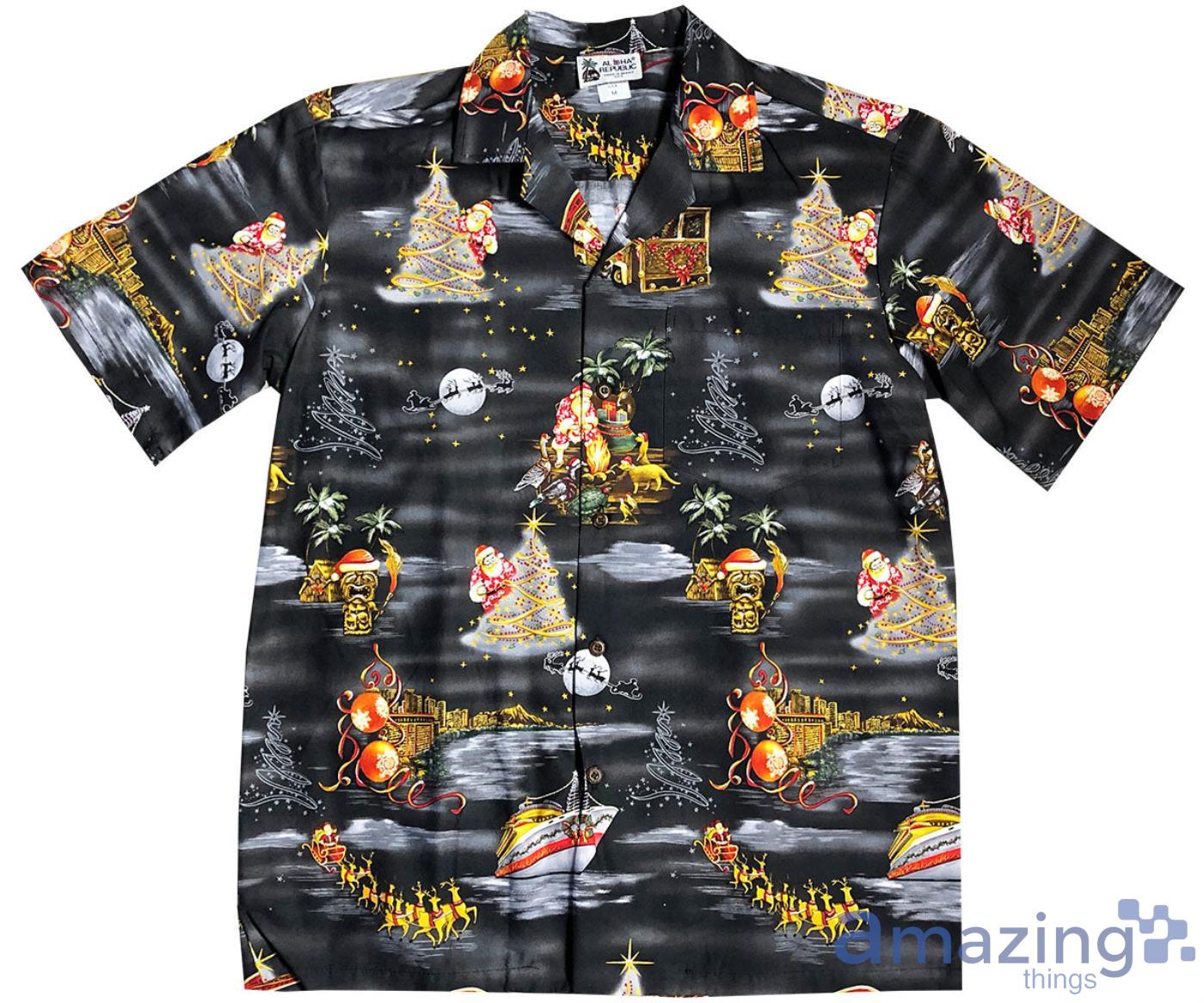 Santa Cruises in Hawaii Black Nerry Christmas Hawaiian Shirt Product Photo 1