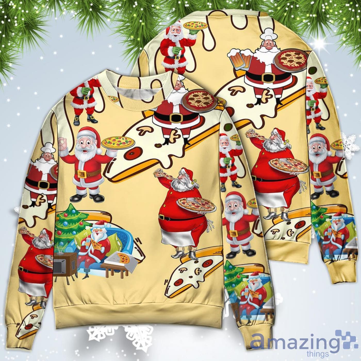 Santa Eating Pizza. Its Yummy Christmas Sweatshirt Sweater Product Photo 1