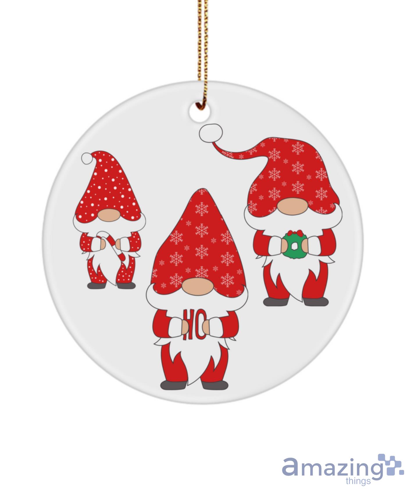 Santa Gnome White Christmas Ceramic Ornament Product Photo 1