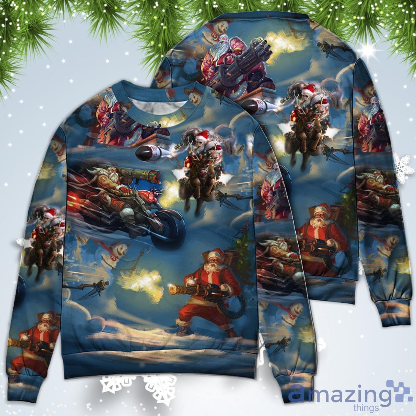 Santa Gun Fight In Xmas Christmas Sweatshirt Sweater Product Photo 1
