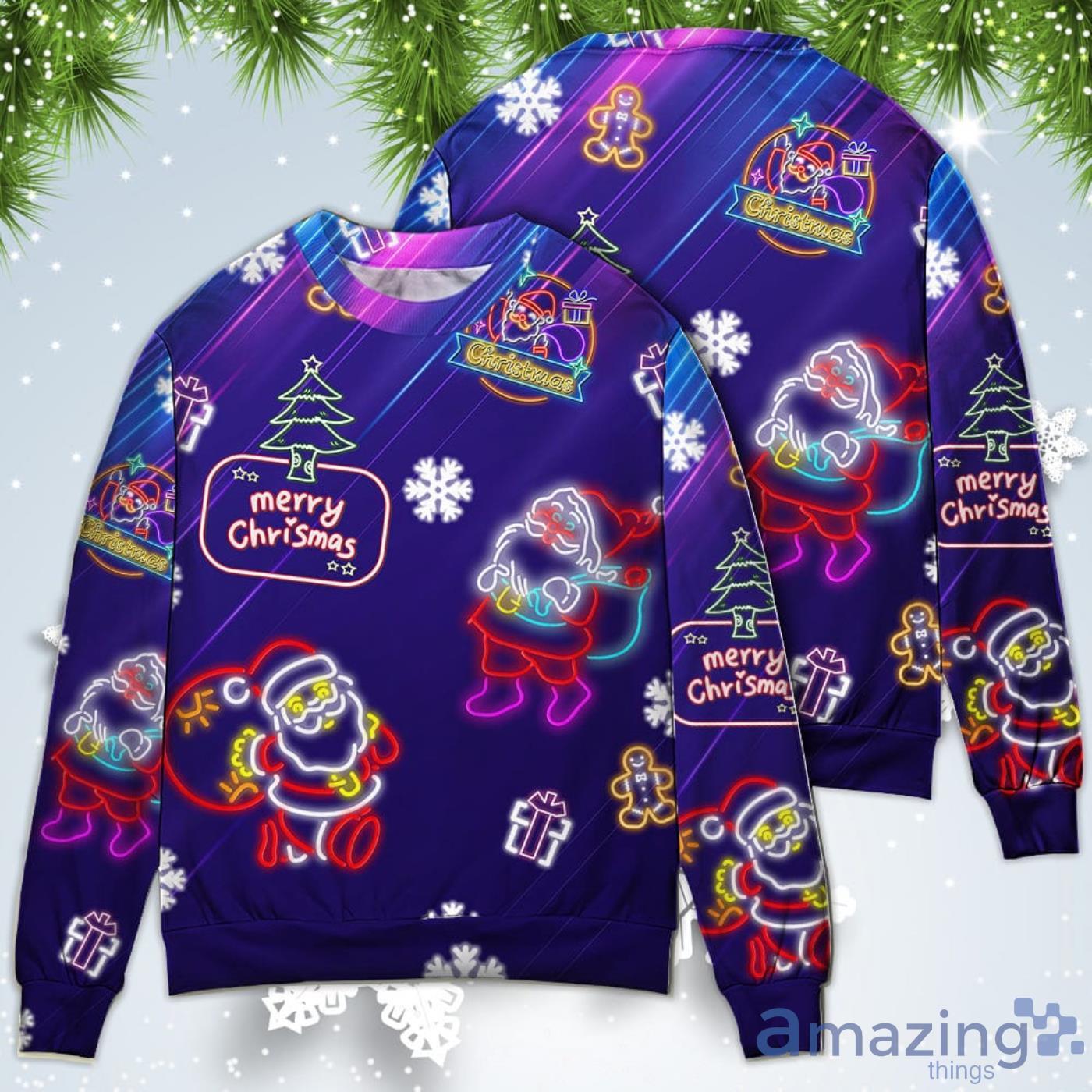 Santa Neon Light Xmas Party Christmas Sweatshirt Sweater Product Photo 1