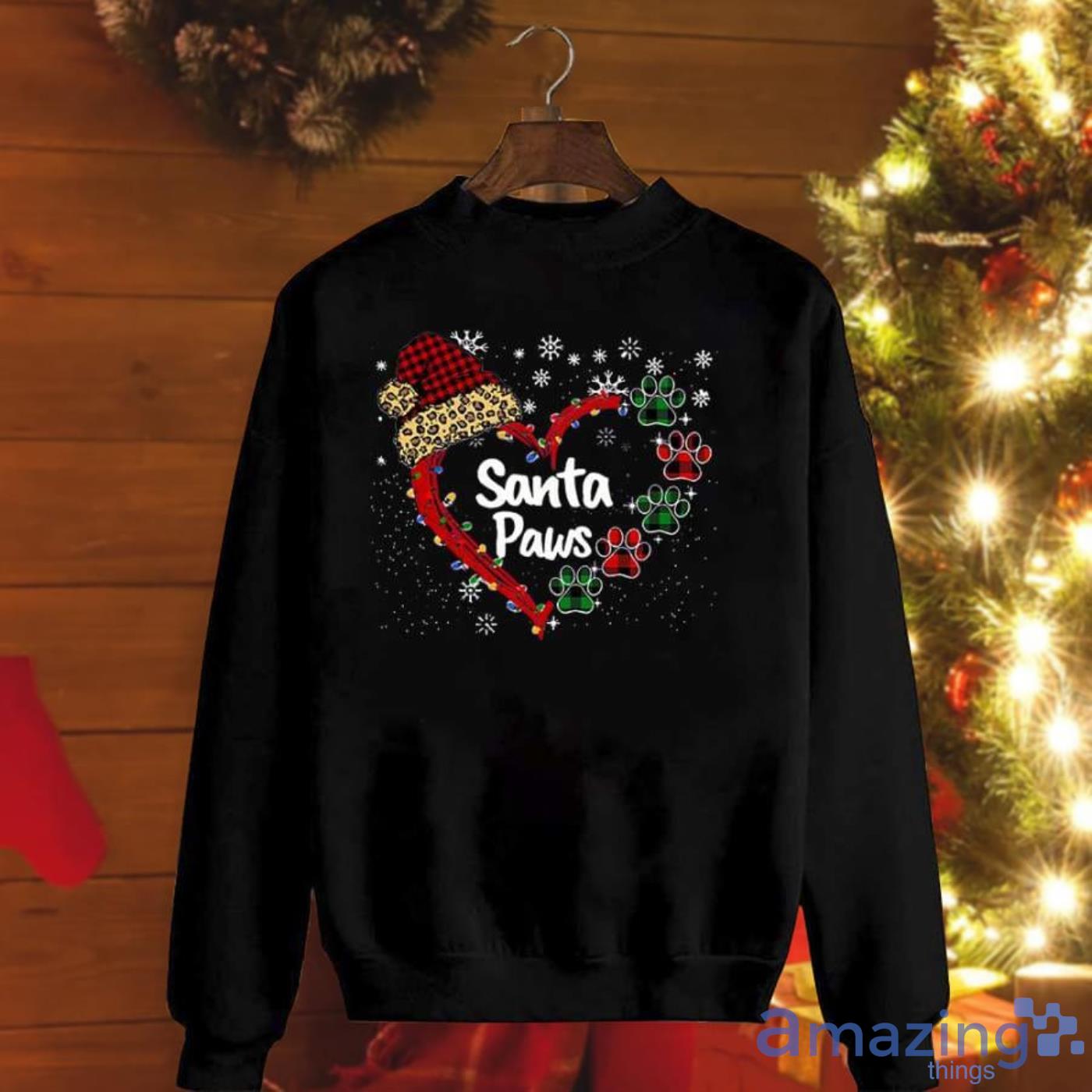 Santa Paws Santa Hat Buffalo Plaid Leopard Dog Paws Great Zmas Gift For Dog Lover Snow Christmas Sweatshirt Product Photo 1