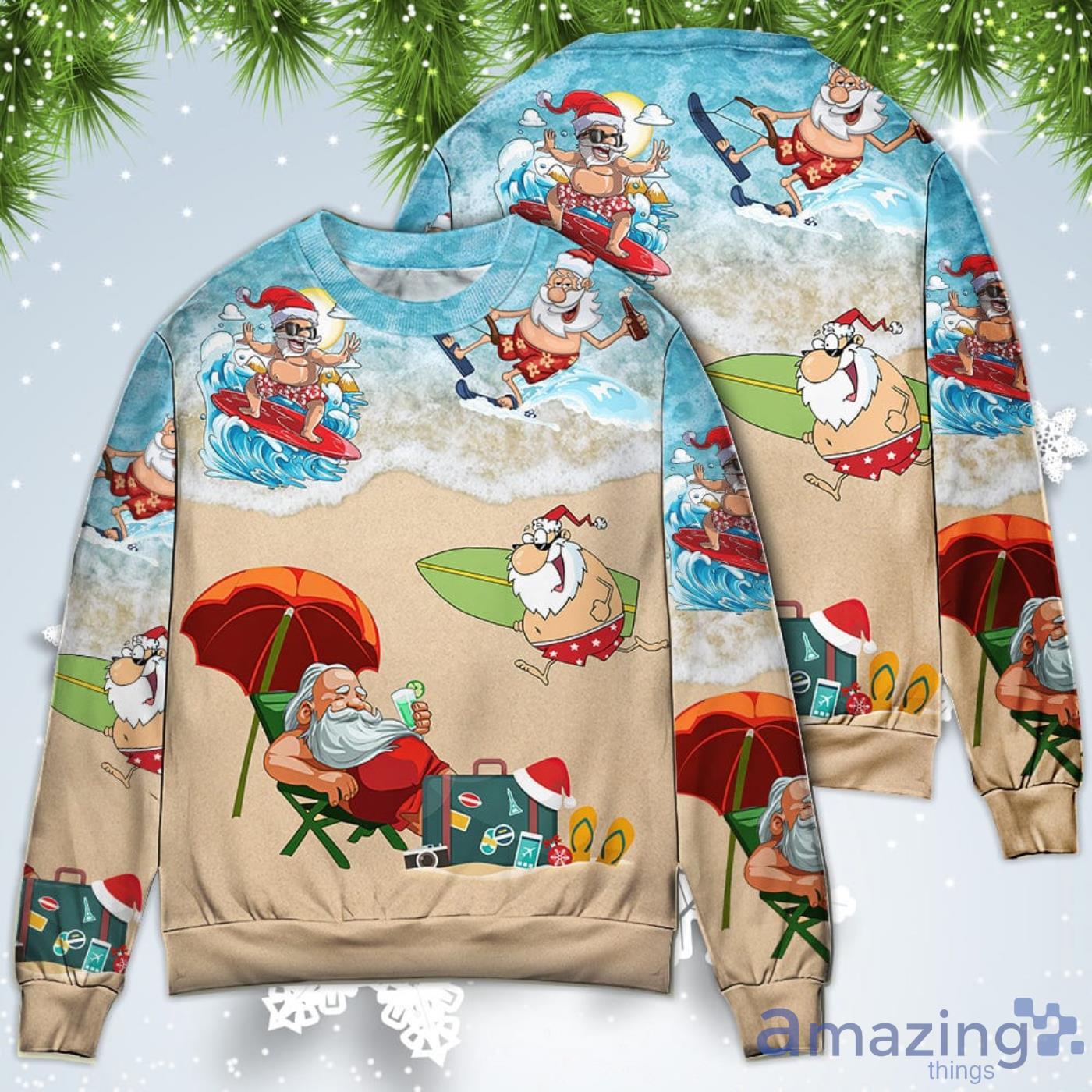 Santa Play On Beach Christmas Sweatshirt Sweater Product Photo 1
