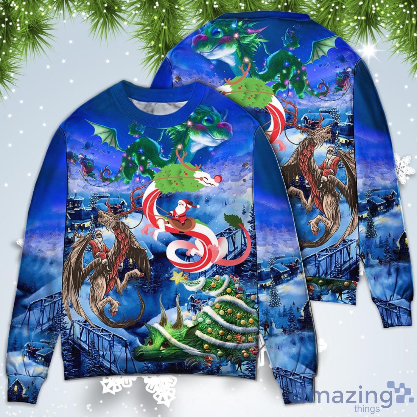 Santa Riding A Dragon Christmas Sweatshirt Sweater Product Photo 1