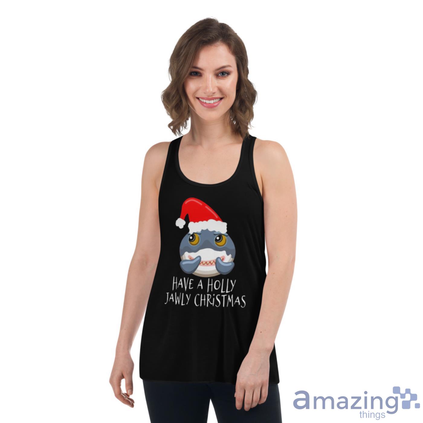 Santa Shark Have A Holly Jawly Christmas Shirt image Santa Shark Have A Holly Jawly Christmas Shirt - Womens Flowy Racerback Tank