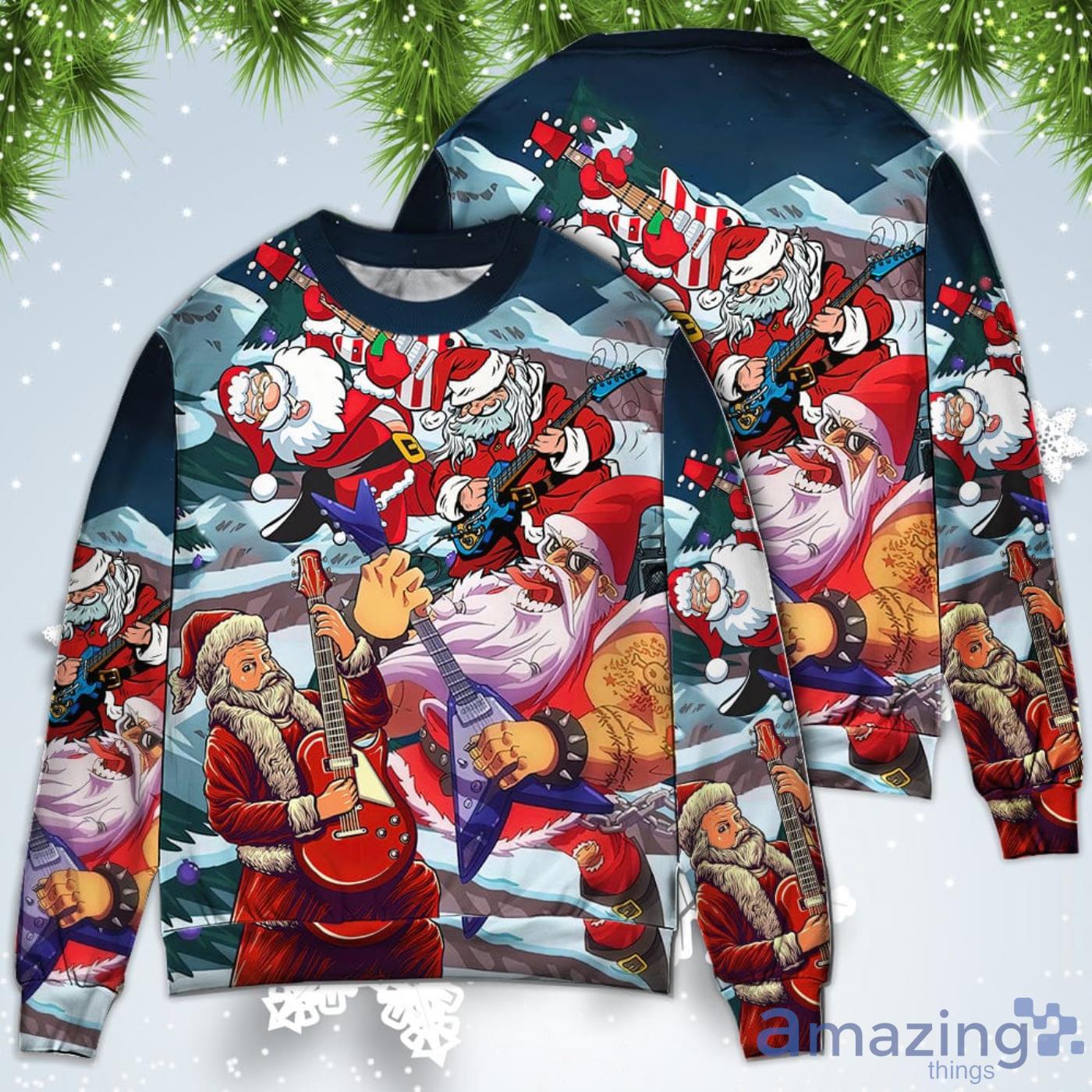 Santa With Electric Guitar Christmas Sweatshirt Sweater Product Photo 1