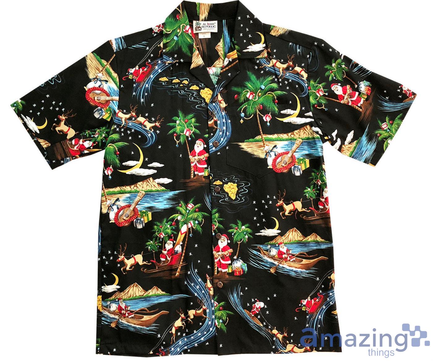 Santa's Hawaiian Delivery Black Aloha Short Sleeves Hawaiian Shirt Product Photo 1