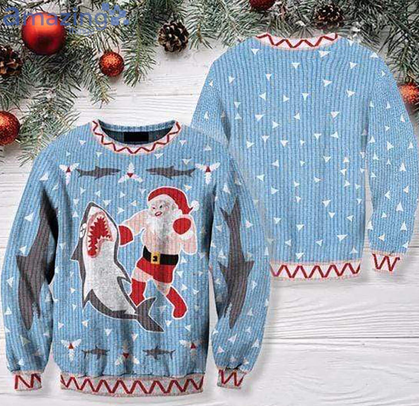 Shark And Santa Claus Christmas Sweater Sweatshirt For Christmas Product Photo 1