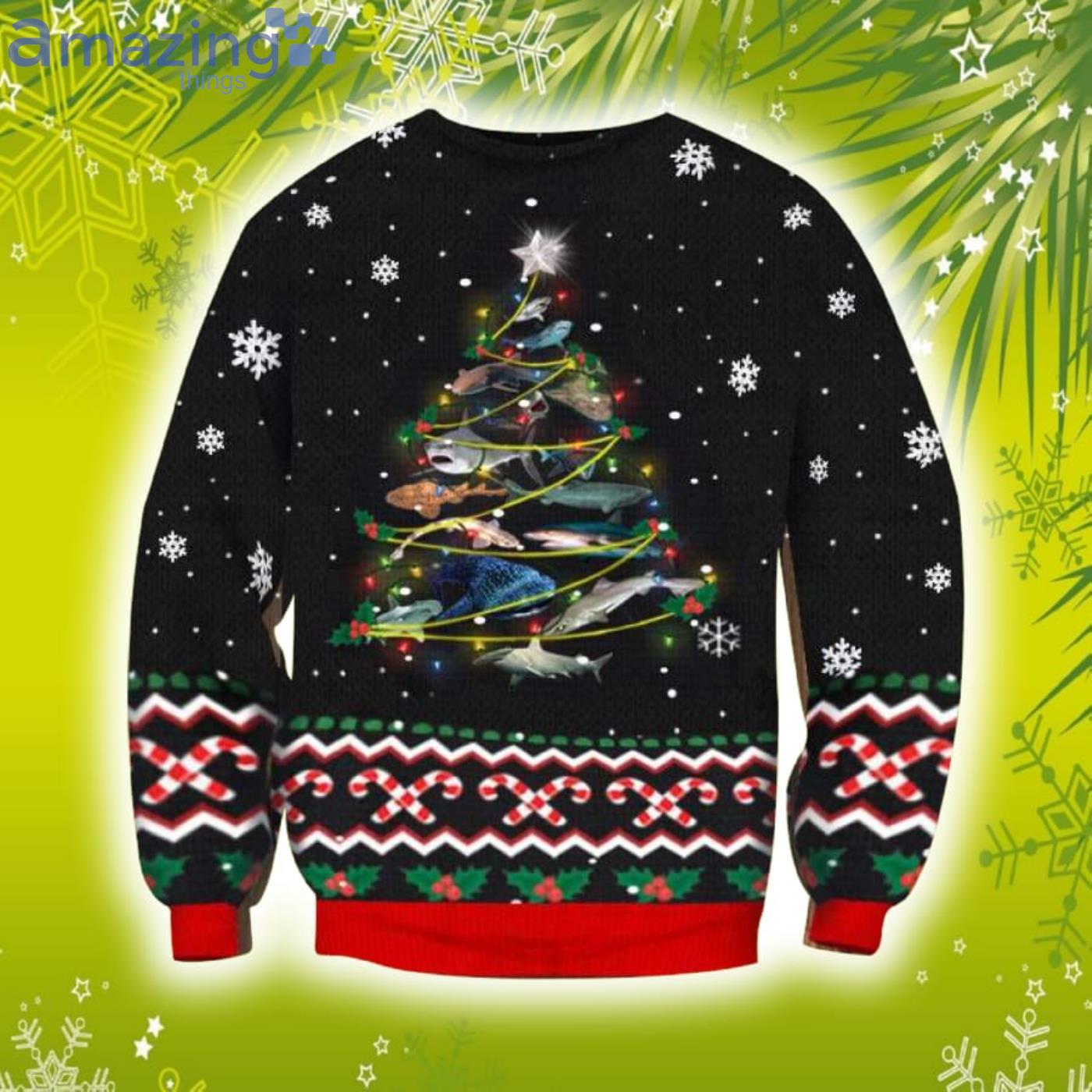 Shark Christmas Tree Sweatshirt 3D Christmas Knitting Pattern Ugly Sweater Sweatshirt Product Photo 1