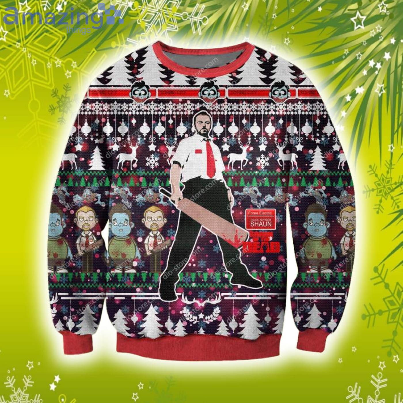 Shaun Of The Dead Horror Film 2004 3D Christmas Knitting Pattern Ugly Sweater Sweatshirt Product Photo 1