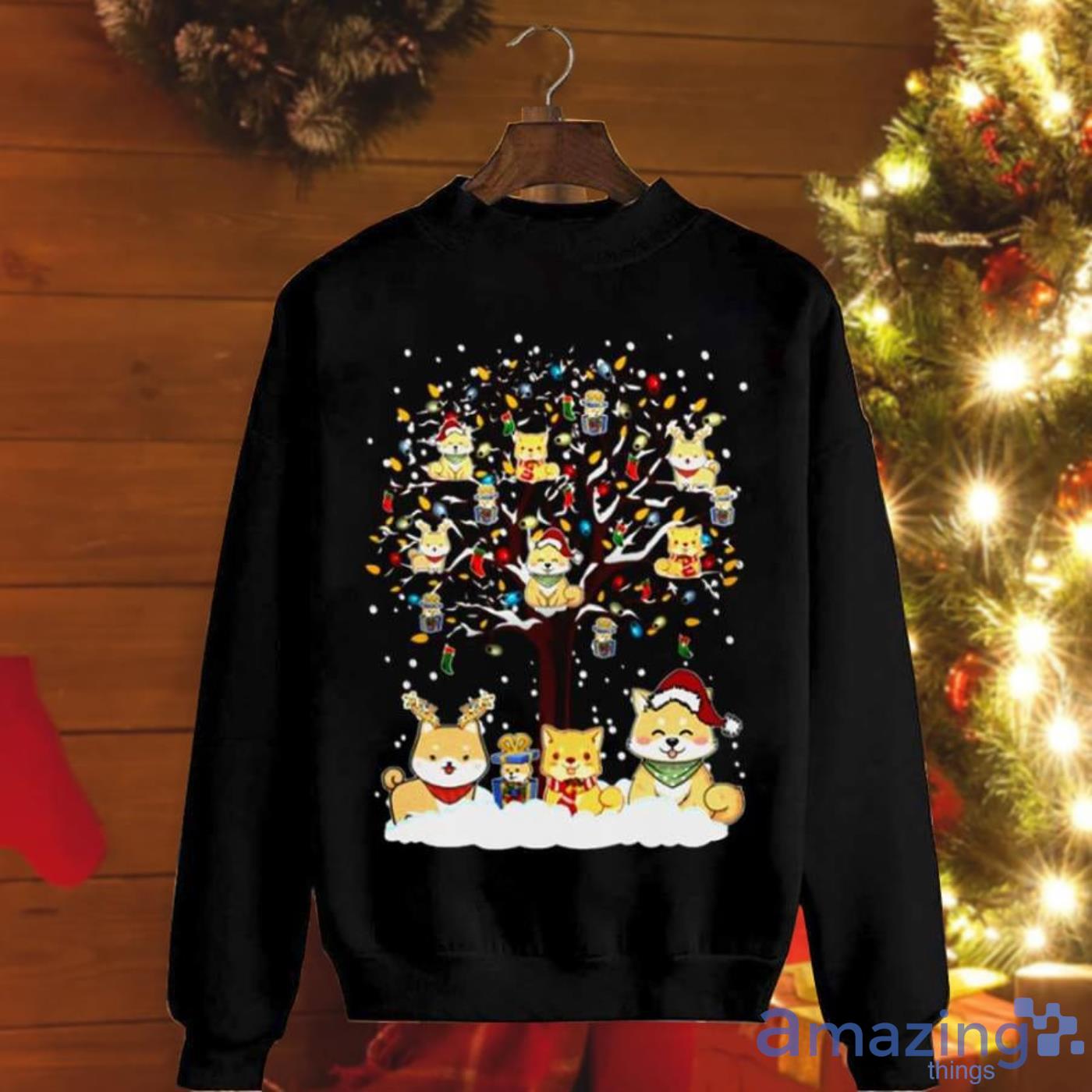 Shiba Inu Deer Santa Hat Tree Christmas Sweatshirt Product Photo 1