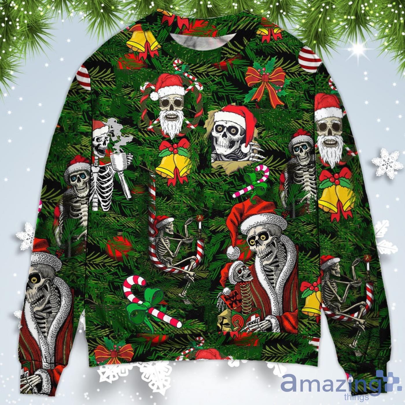 Skull Merry Xmas Happy Christmas Sweatshirt Sweater Product Photo 1