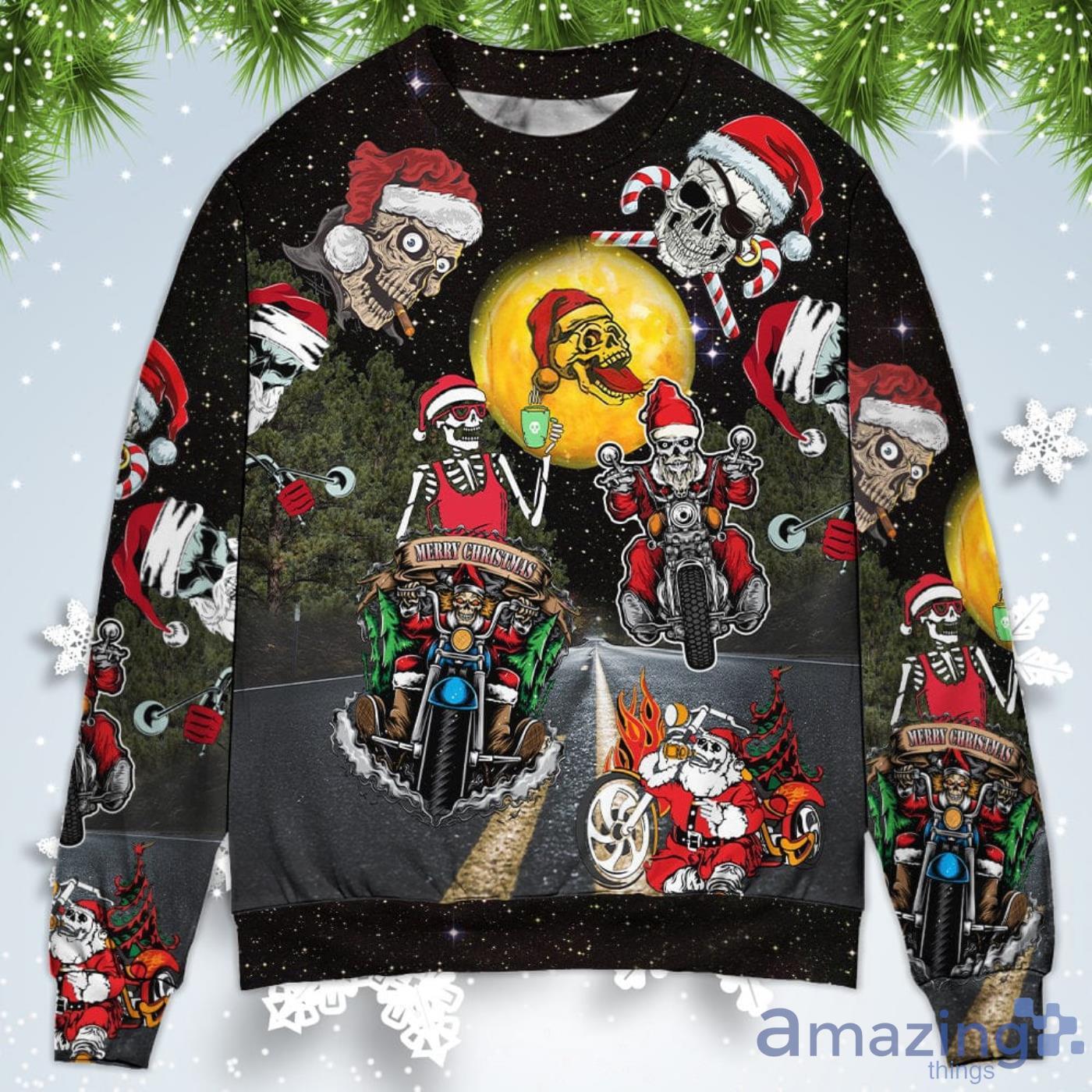 Skull Santa Is Racing To You Christmas Sweatshirt Sweater Product Photo 1