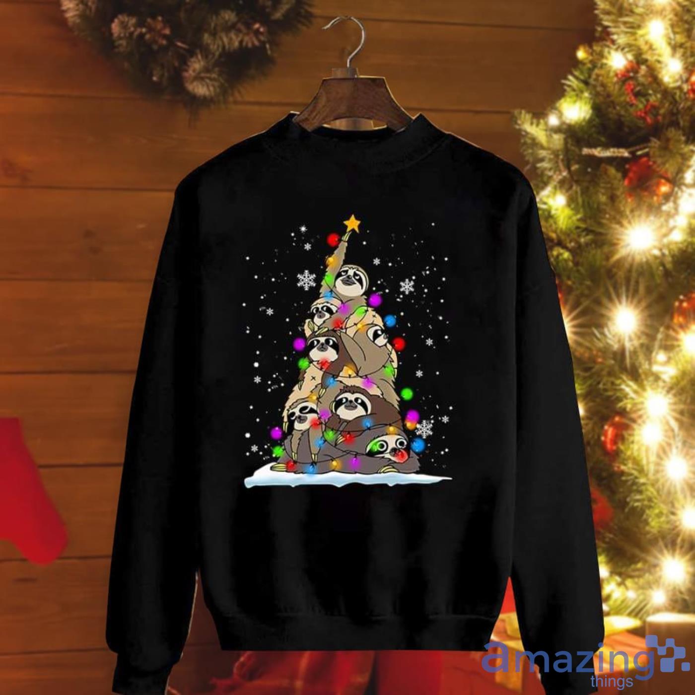Sloth Christmas Tree Colorful Light Snow Christmas Sweatshirt Product Photo 1